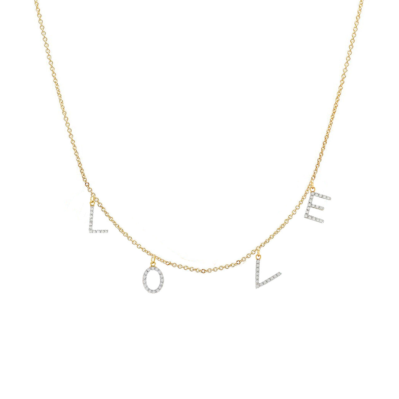 Love Diamond Initial Necklace 14K Gold