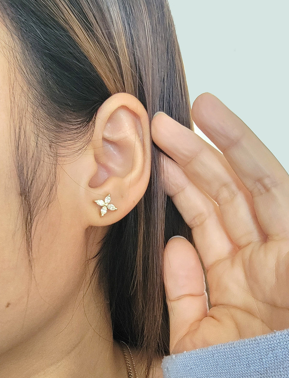 Diamond Floral Stud Earring 14K Gold