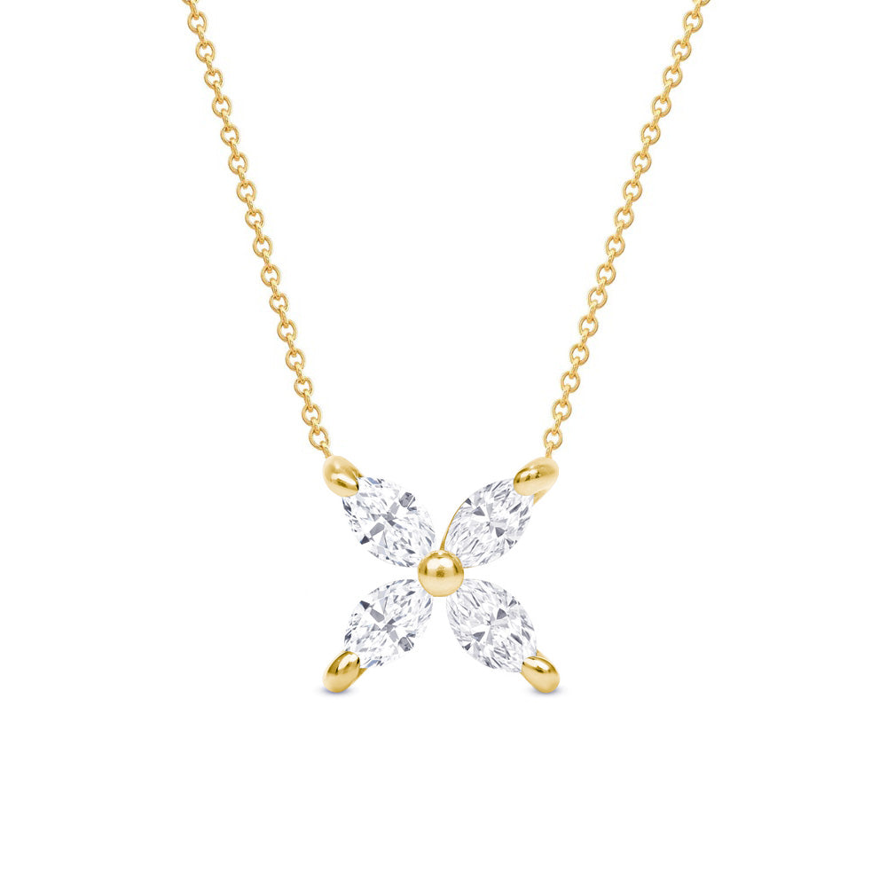 Marquise Cut Diamond Floral Pendant Necklace 14K Gold – Elegant Flower Diamond Necklace