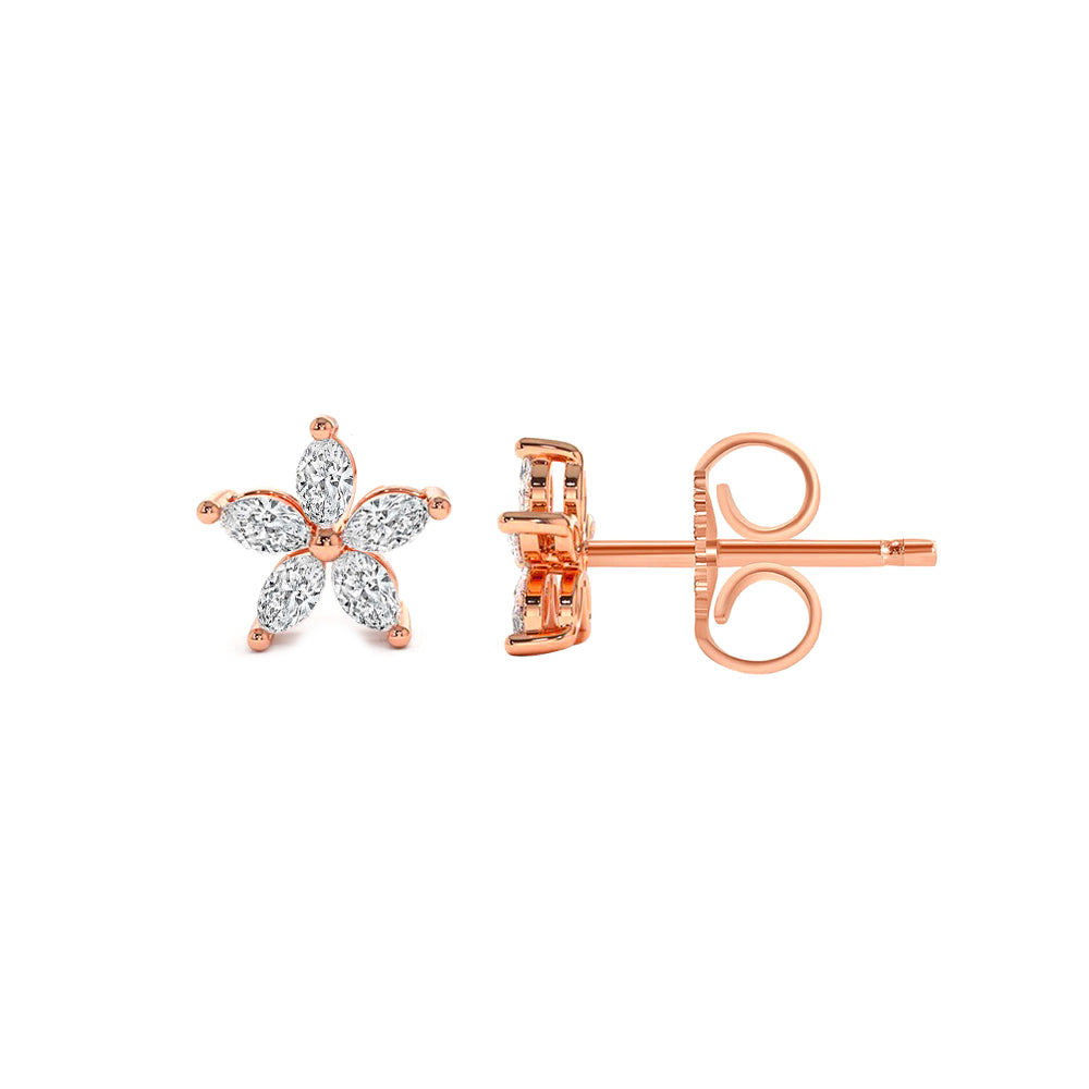 Marquise Diamond Floral Stud Earring 14K Gold