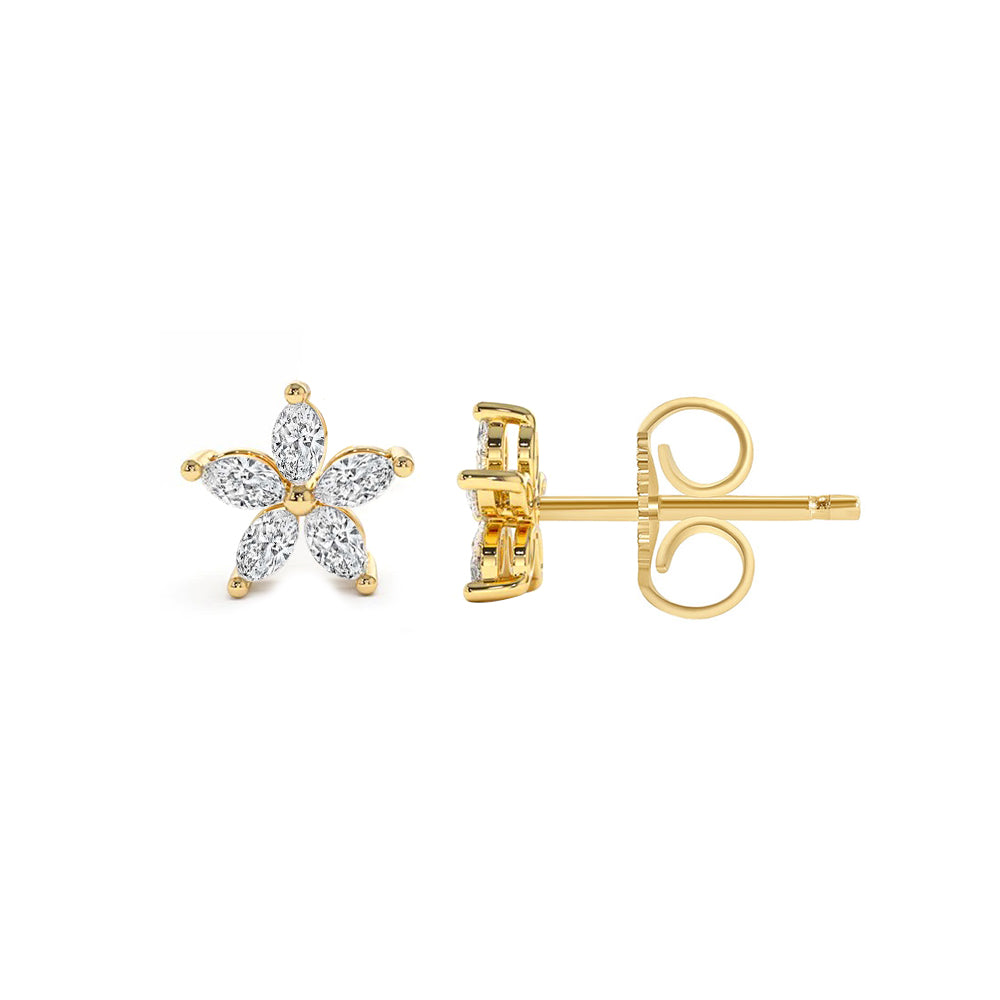 Marquise Diamond Floral Stud Earring 14K Gold