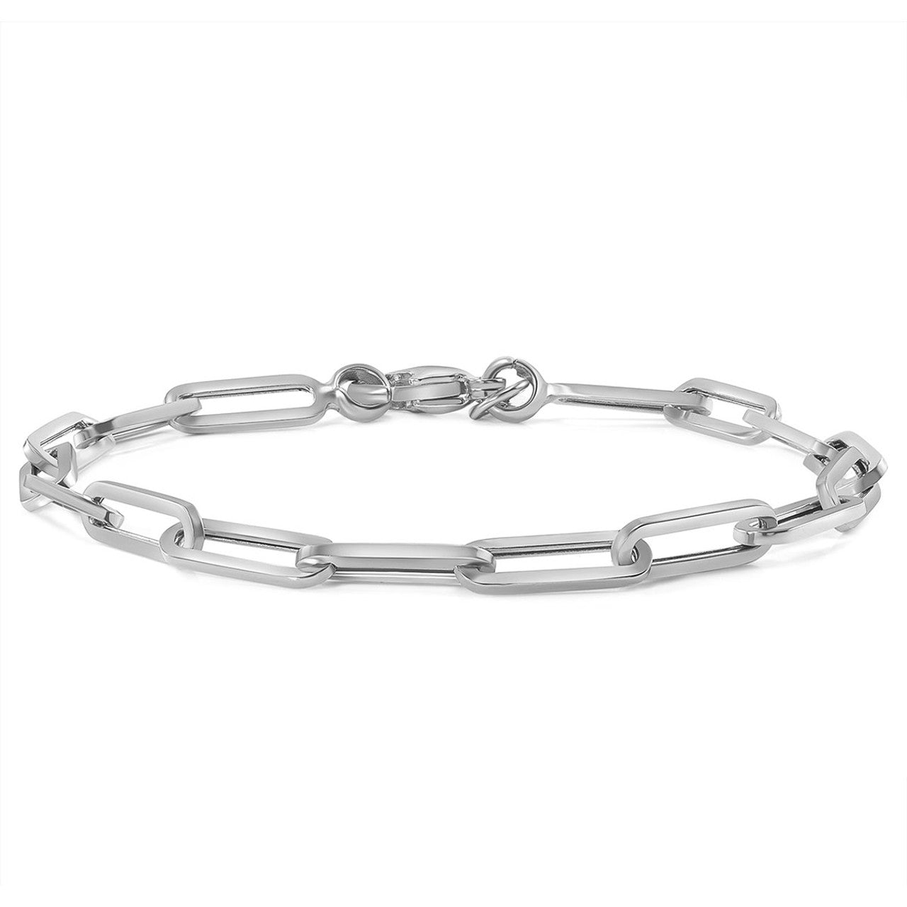 Paper Clip Link Chain Bracelet 14K White Gold
