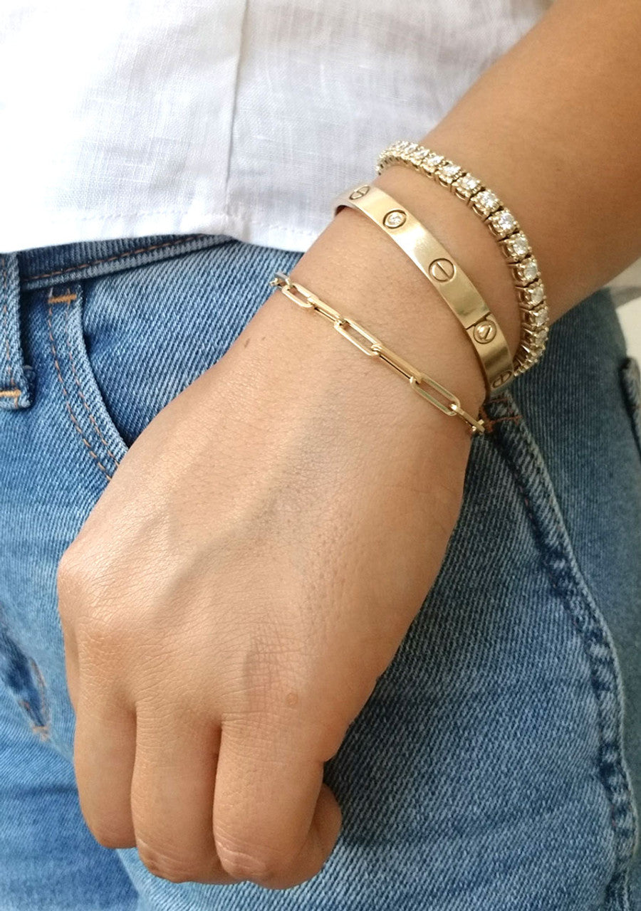 Paper Clip Link Chain Bracelet 14K Gold