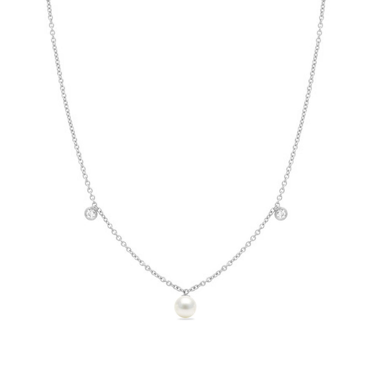 Drop Diamond Pearl Pendant Necklace 14K Gold