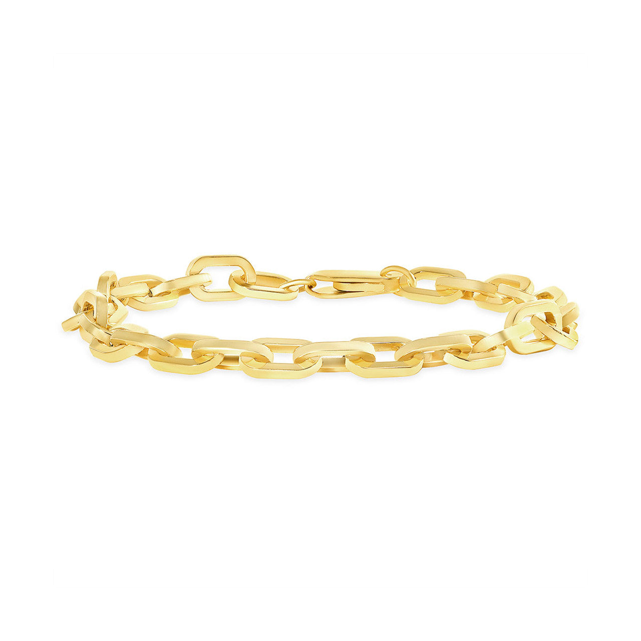 Rounded Rectangle Paperclip Link Bracelet 14K Yellow Gold