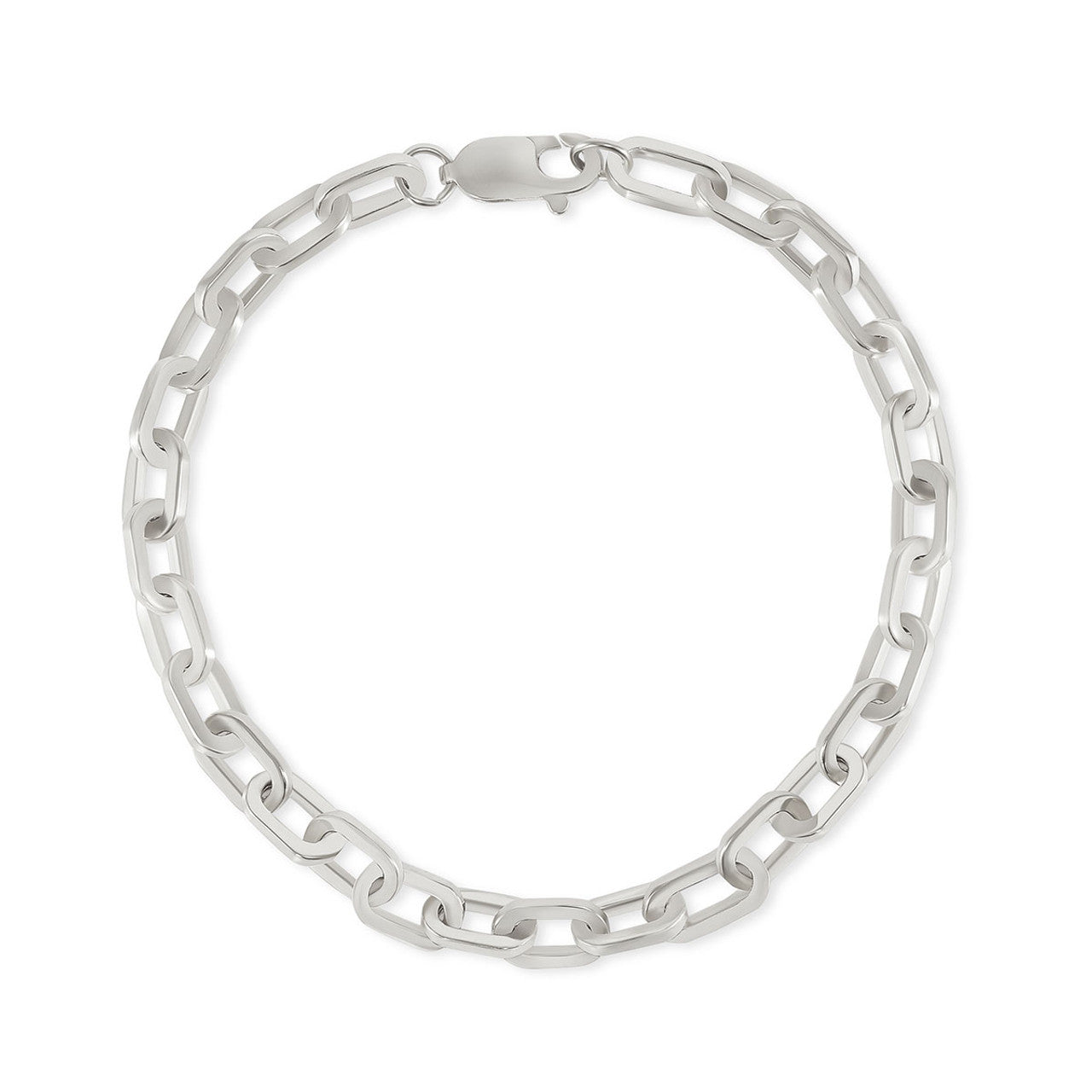 Rounded Rectangle Paperclip Link Bracelet 14K White Gold