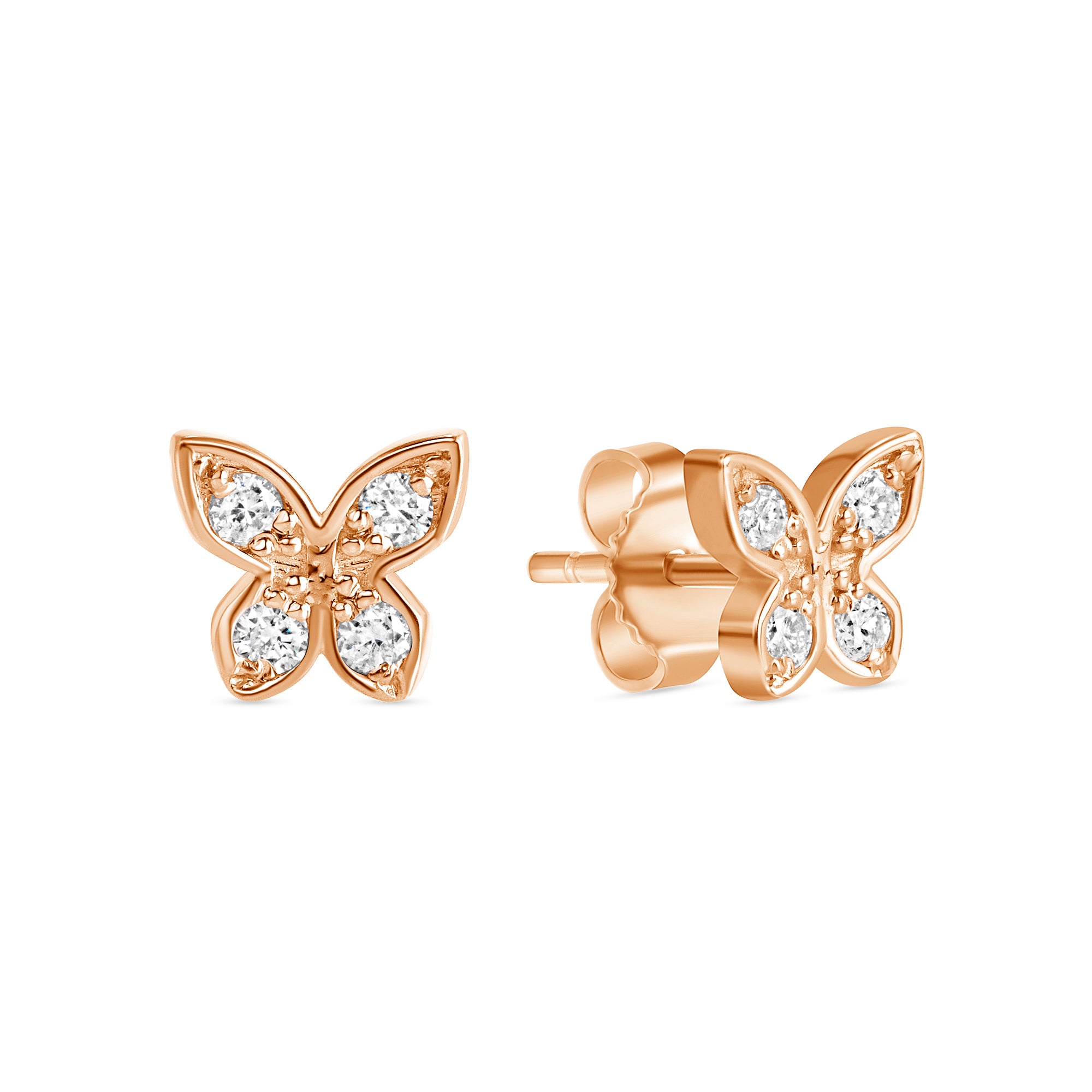 7mm Natural Diamond Butterfly Stud Earring 14K Gold