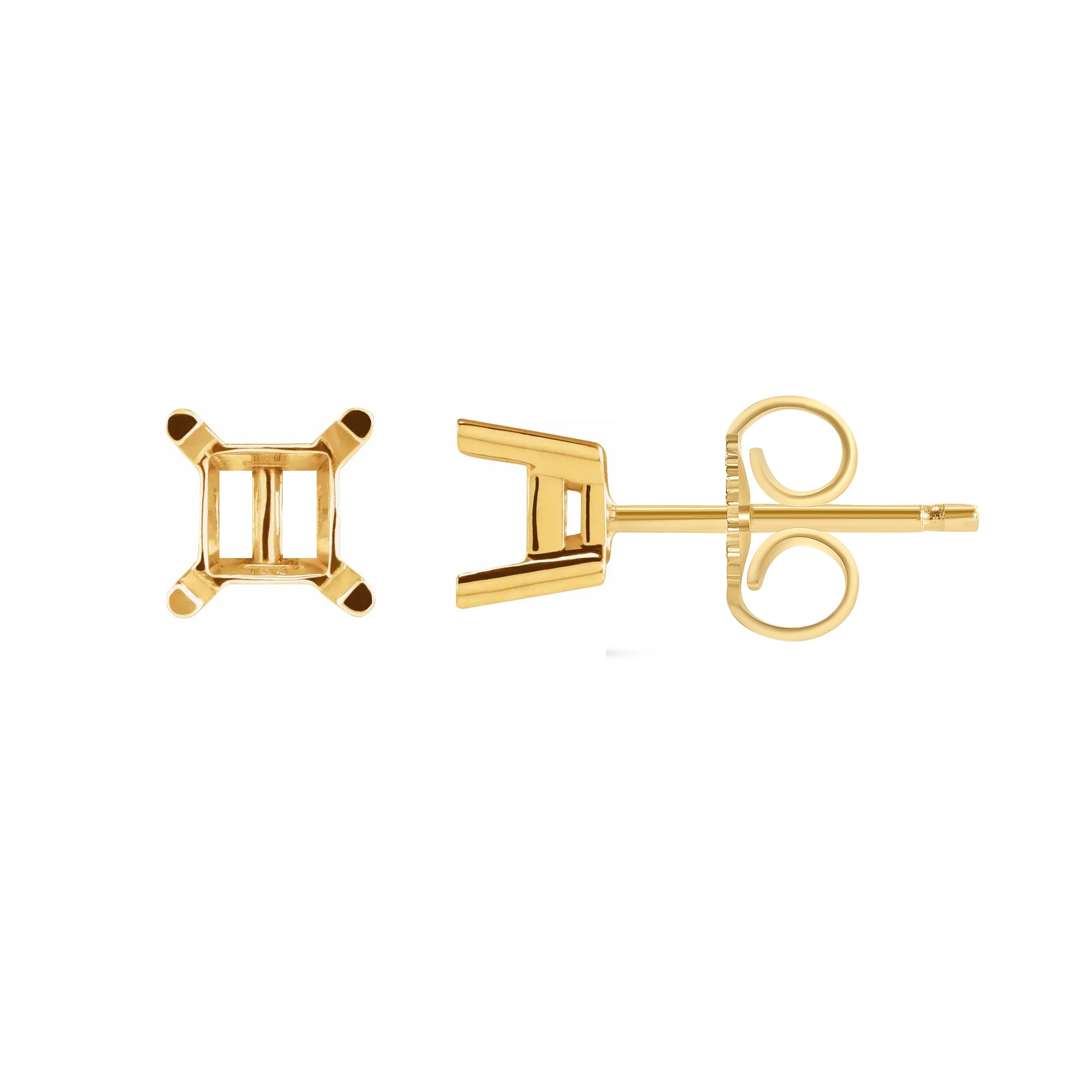 14K Gold 4 Prong Square Stud Earrings Mounting