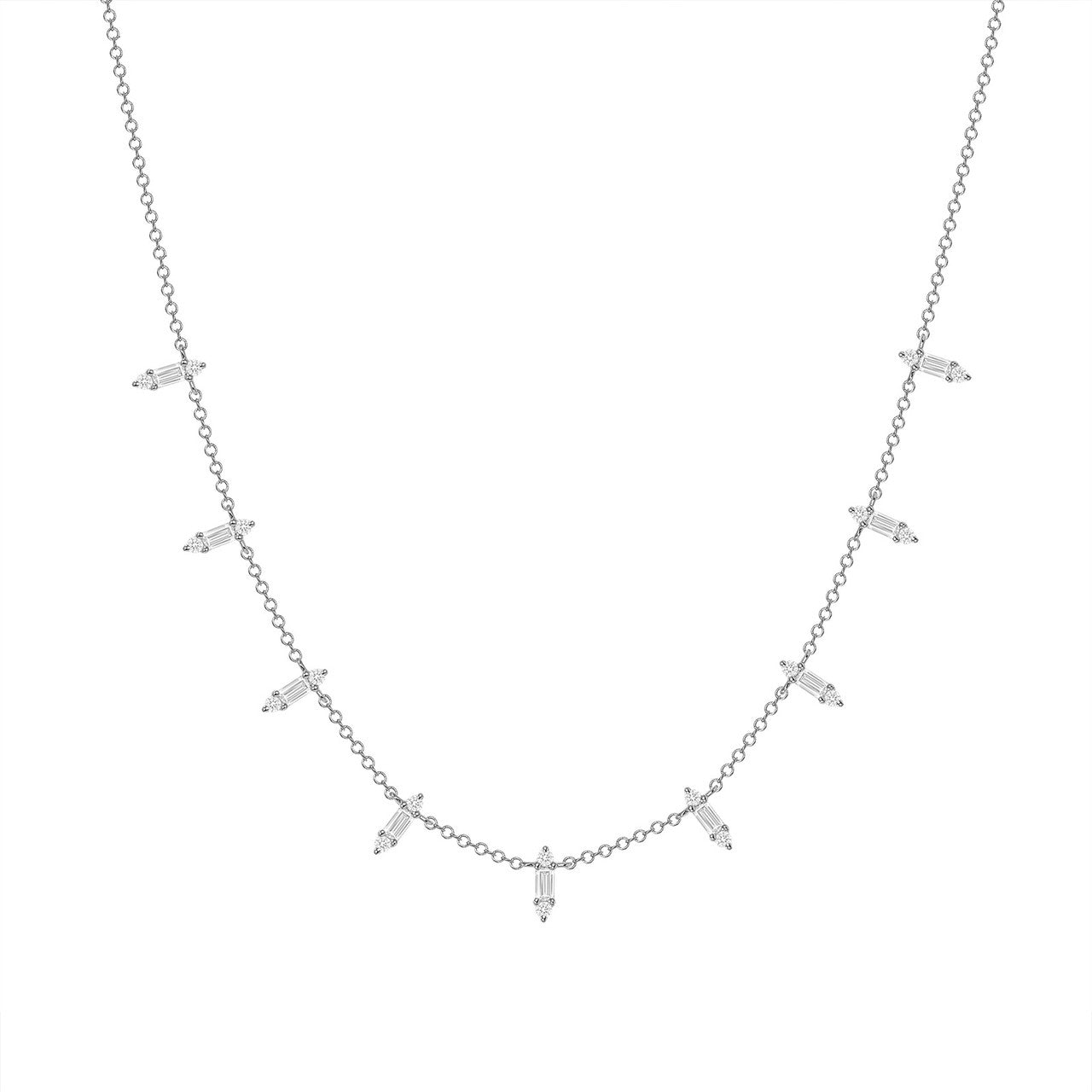 Stack Baguette and Round Diamond Necklace 14K Gold
