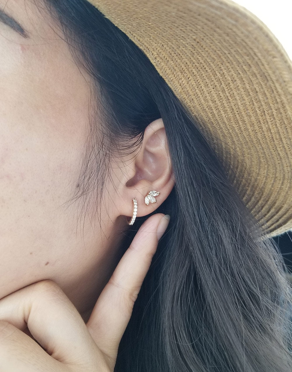 Trio Marquise Natural Diamond Stud Earring 14K Gold