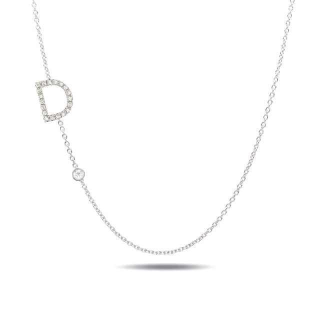 14K Gold Diamond Initial Necklace with Bezel Diamond – Personalized Letter Necklace