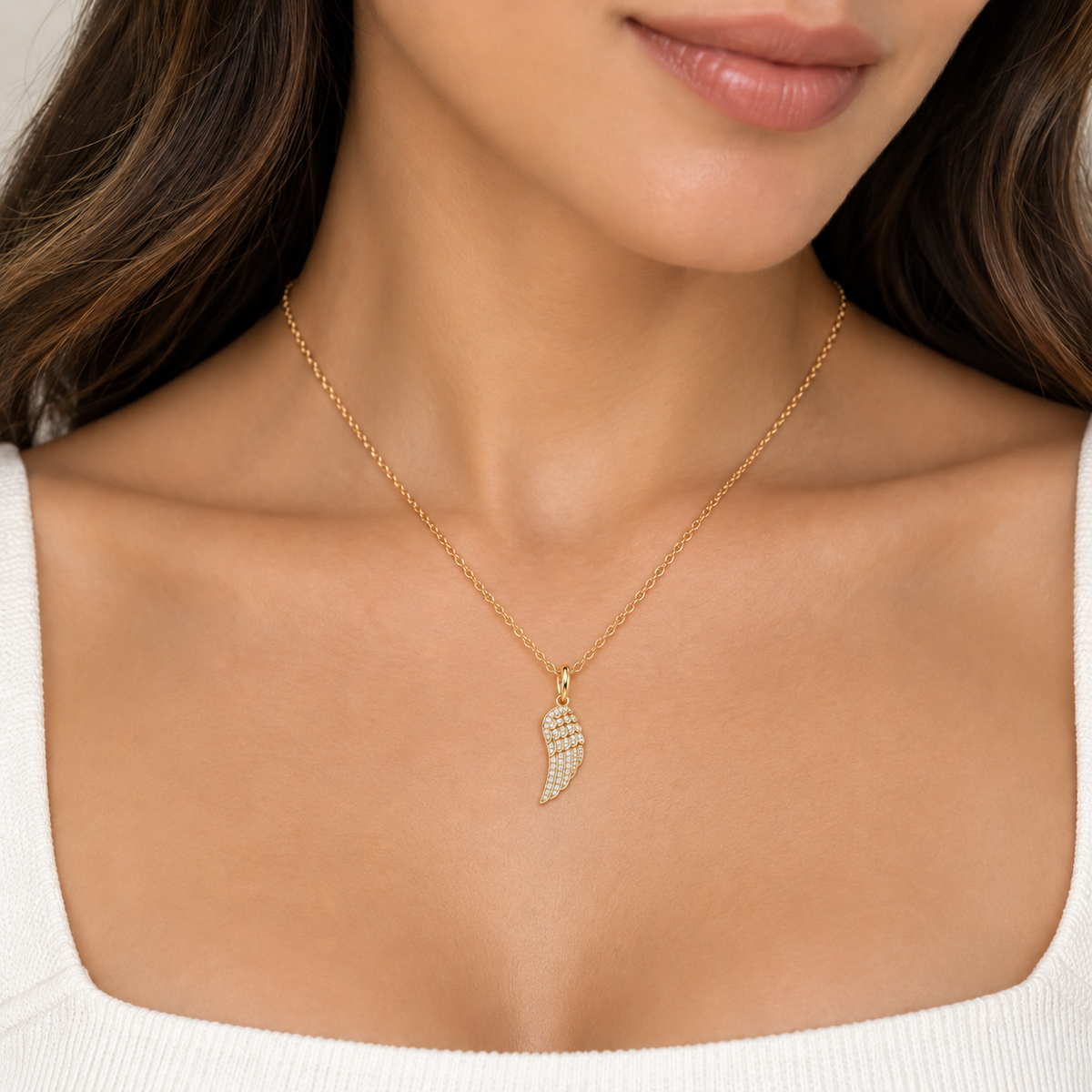 Diamond Wing Pendant Necklace 14K Gold
