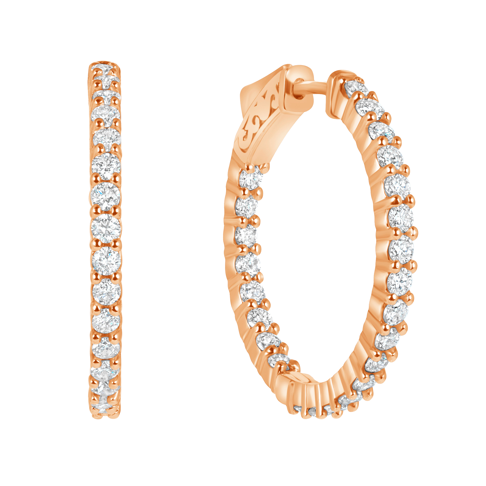 1.40ct Natural Diamond Inside Out Hoop Earrings 14K Yellow Gold