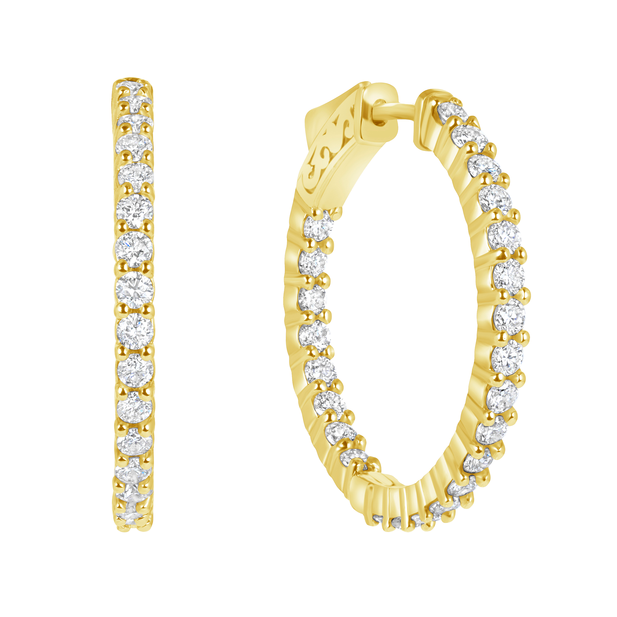 1.40ct Natural Diamond Inside Out Hoop Earrings 14K Yellow Gold