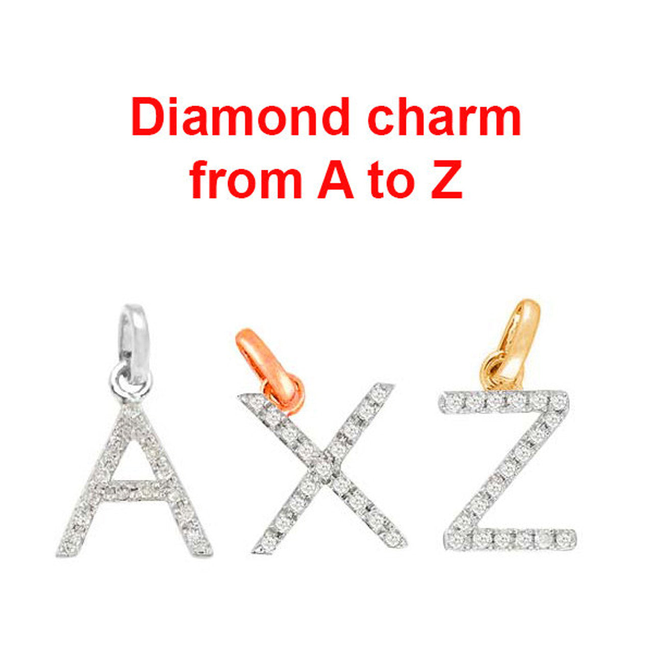 Natural Diamond Initial Alphabet Letter Charm From A to Z 14K Gold