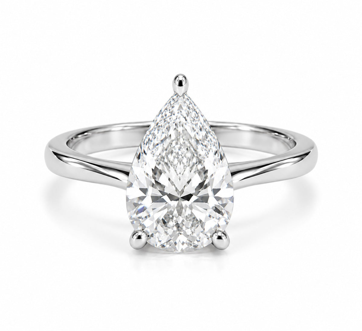 14K gold pear-shaped lab-grown diamond solitaire engagement ring, front view