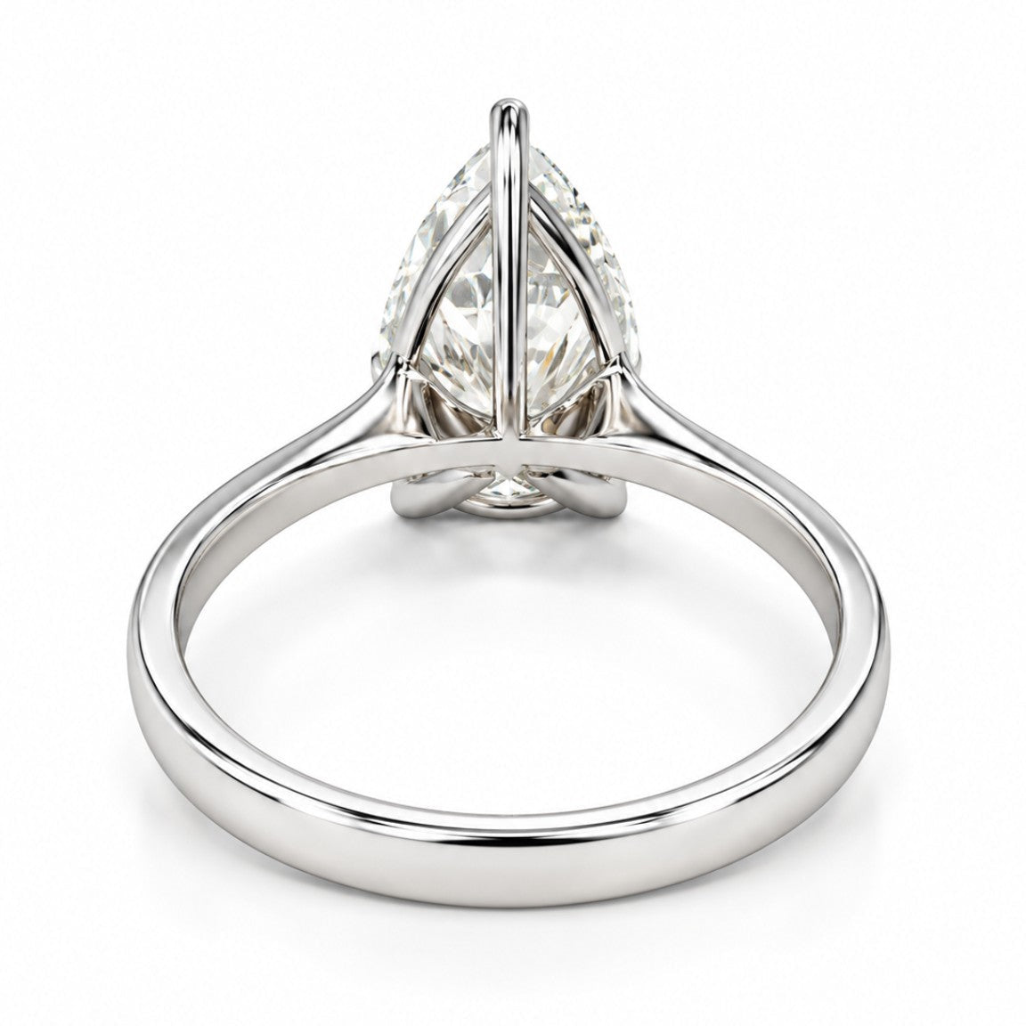 14K gold pear-shaped lab-grown diamond solitaire engagement ring, rear view