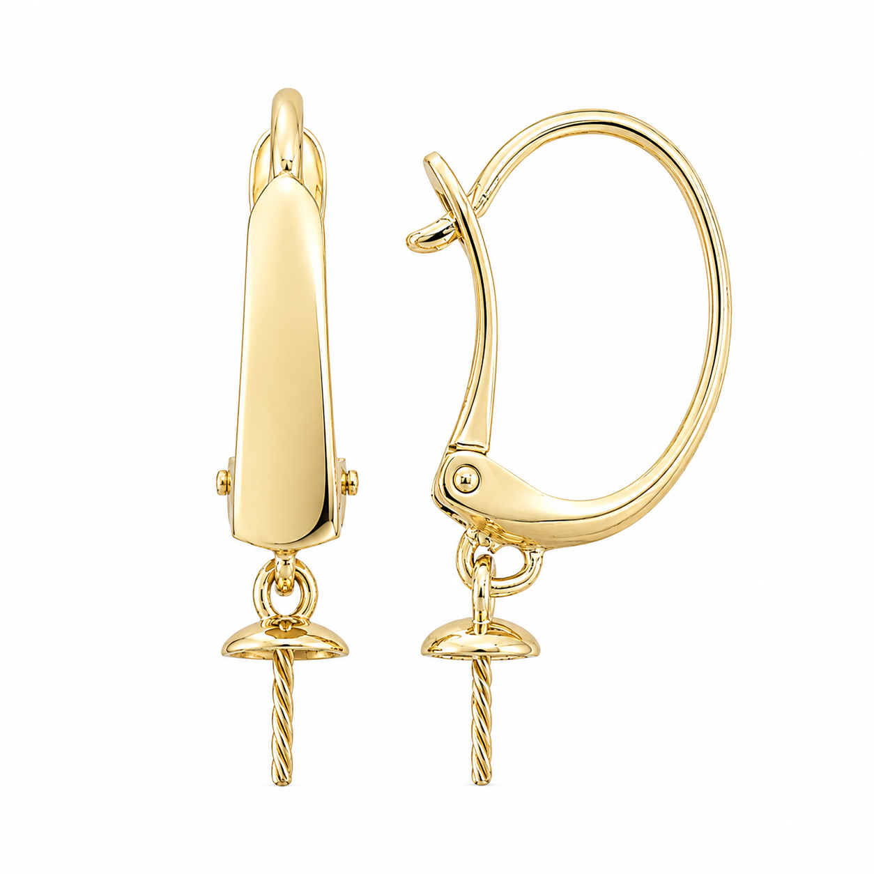 14K Gold Leverback Earring Findings with 4mm Cup – 15mm x 11mm
