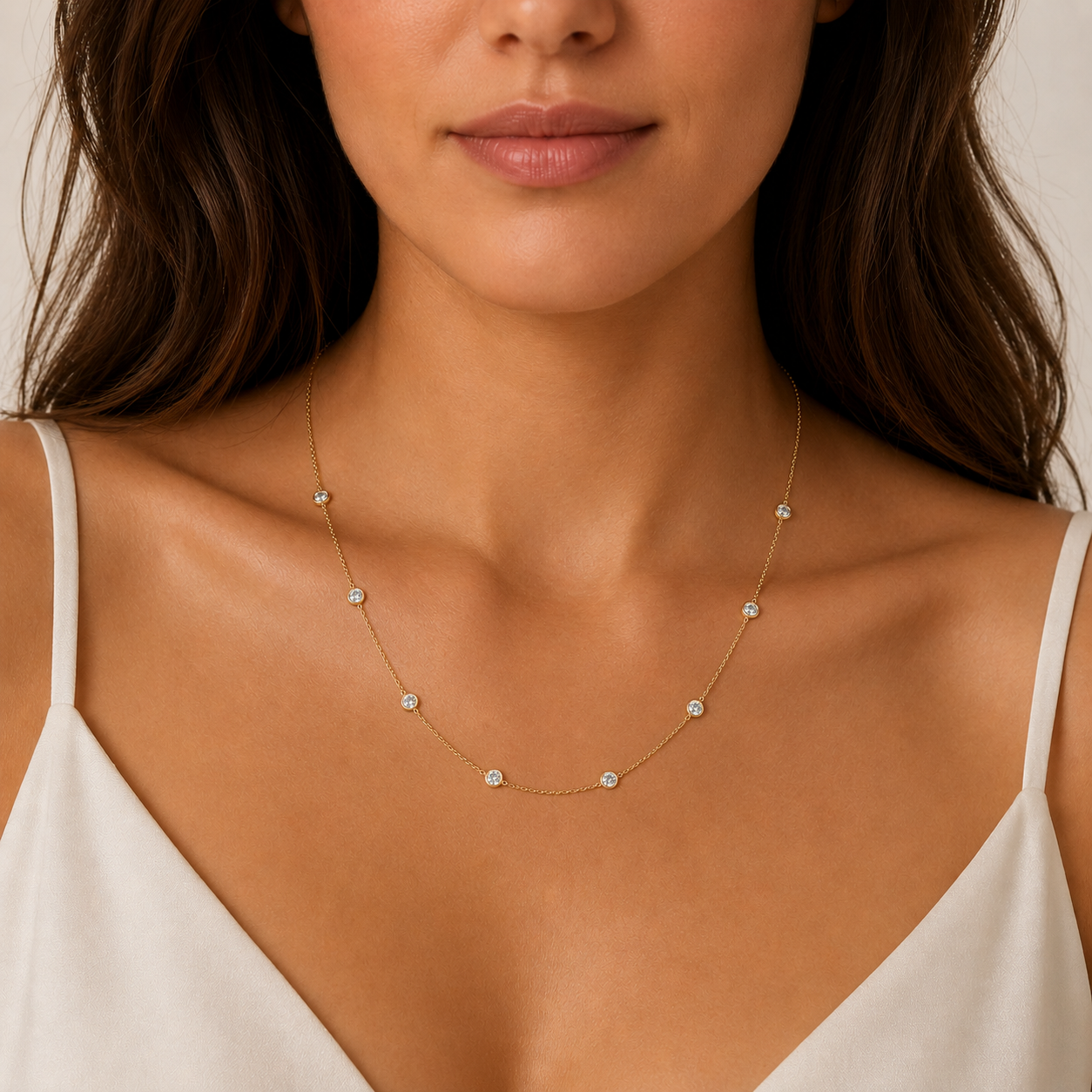 Natural Diamond By The Yard Necklace 14K Gold