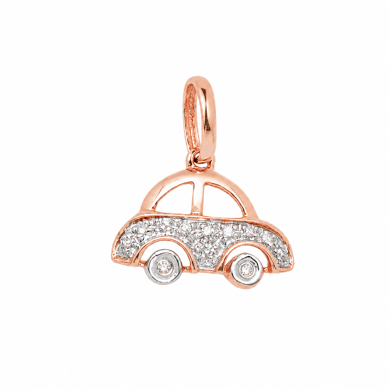 14K Yellow Gold Natural Diamond Car Charm Pendant – Mini Diamond Car Necklace Charm