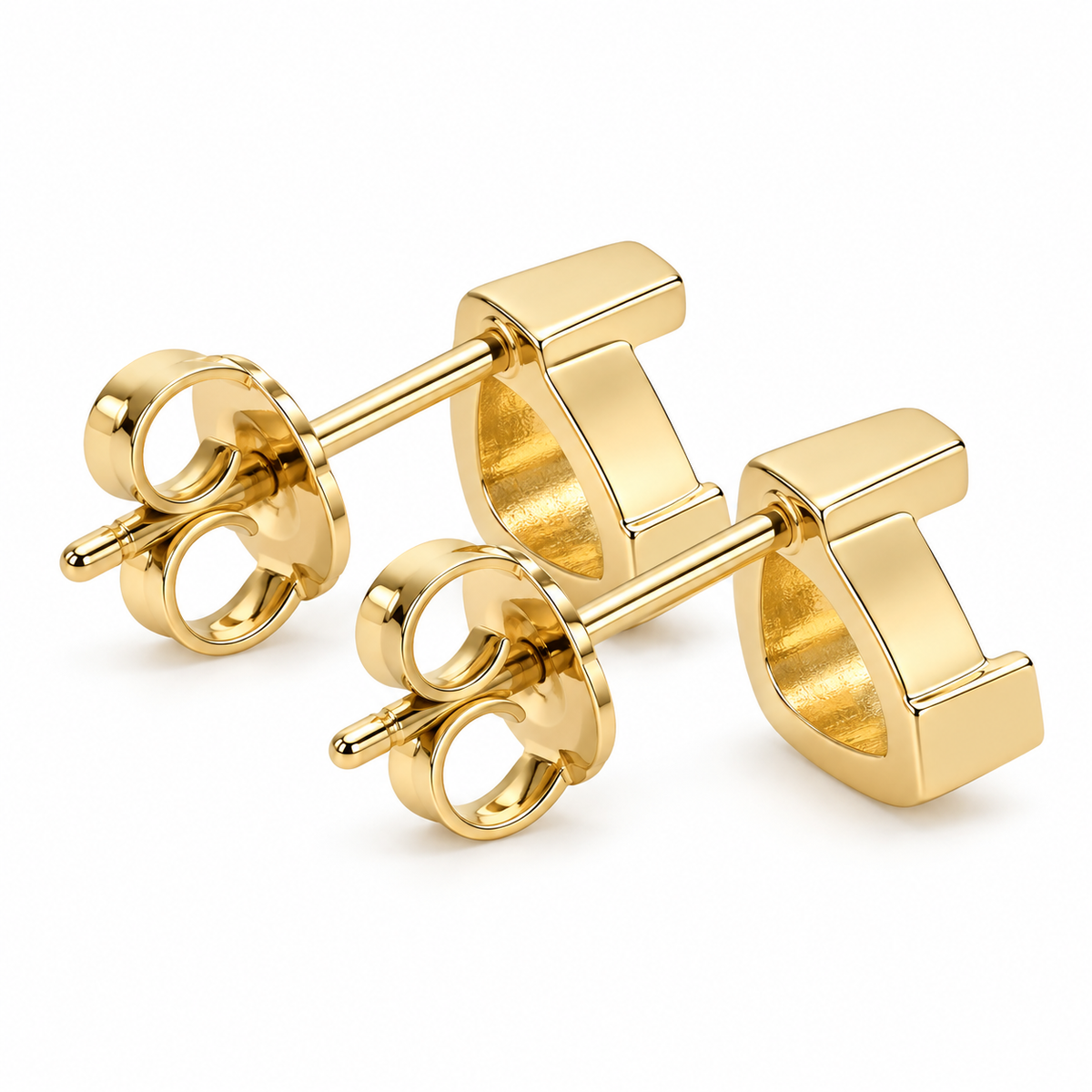 14K Yellow Gold Geometric Triangle Stud Earrings with Push Back Closures