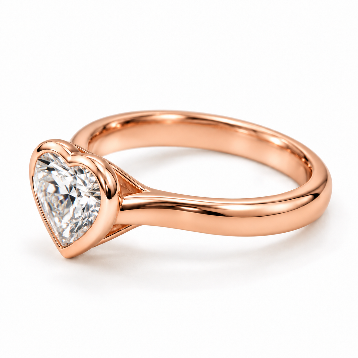 Lab grown diamond bezel engagement ring available in 14K rose gold white gold and rose gold from 1 to 4 carats