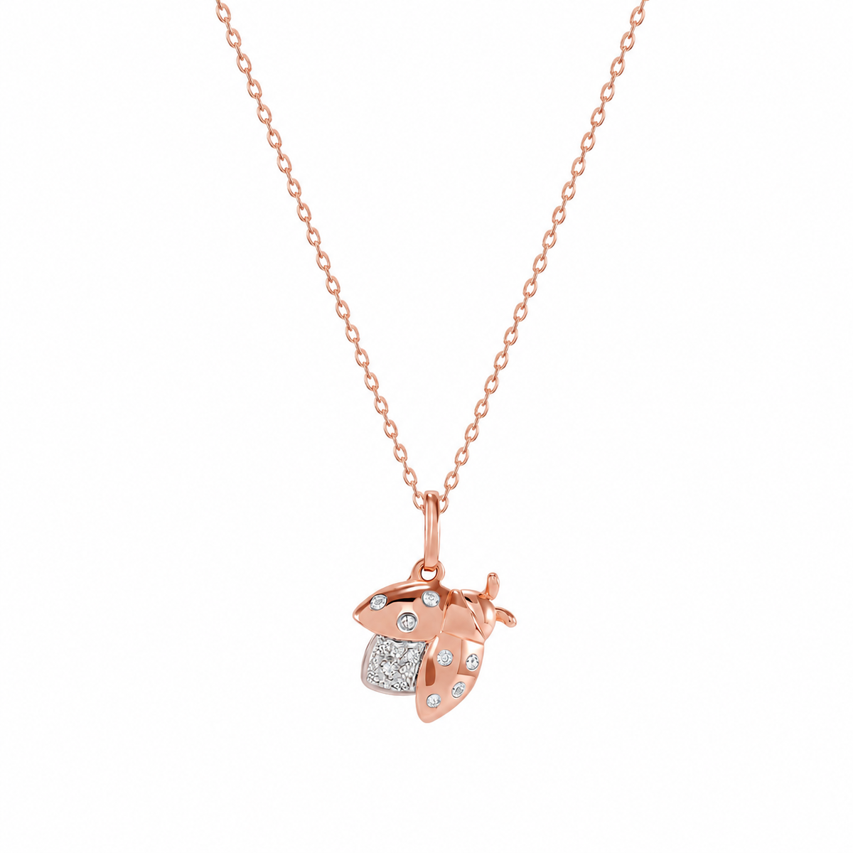 14K Gold Cicada Pendant Necklace with Natural Diamonds