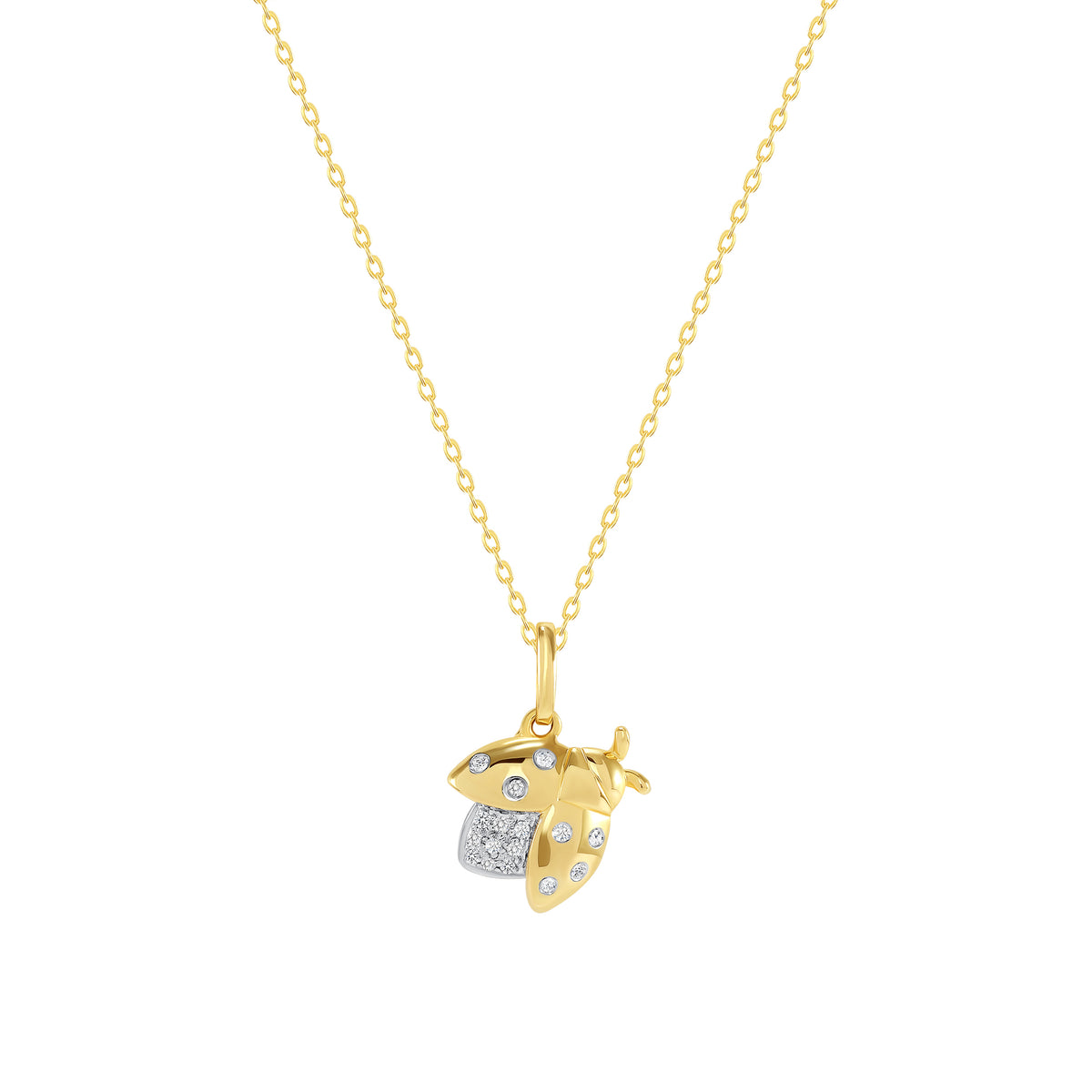 14K Gold Cicada Pendant Necklace with Natural Diamonds