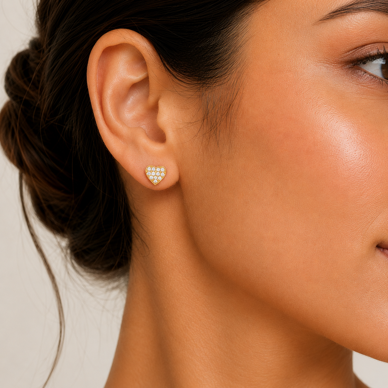 Layering & Stacking Heart-Shaped Diamond Stud Earrings 14K Gold