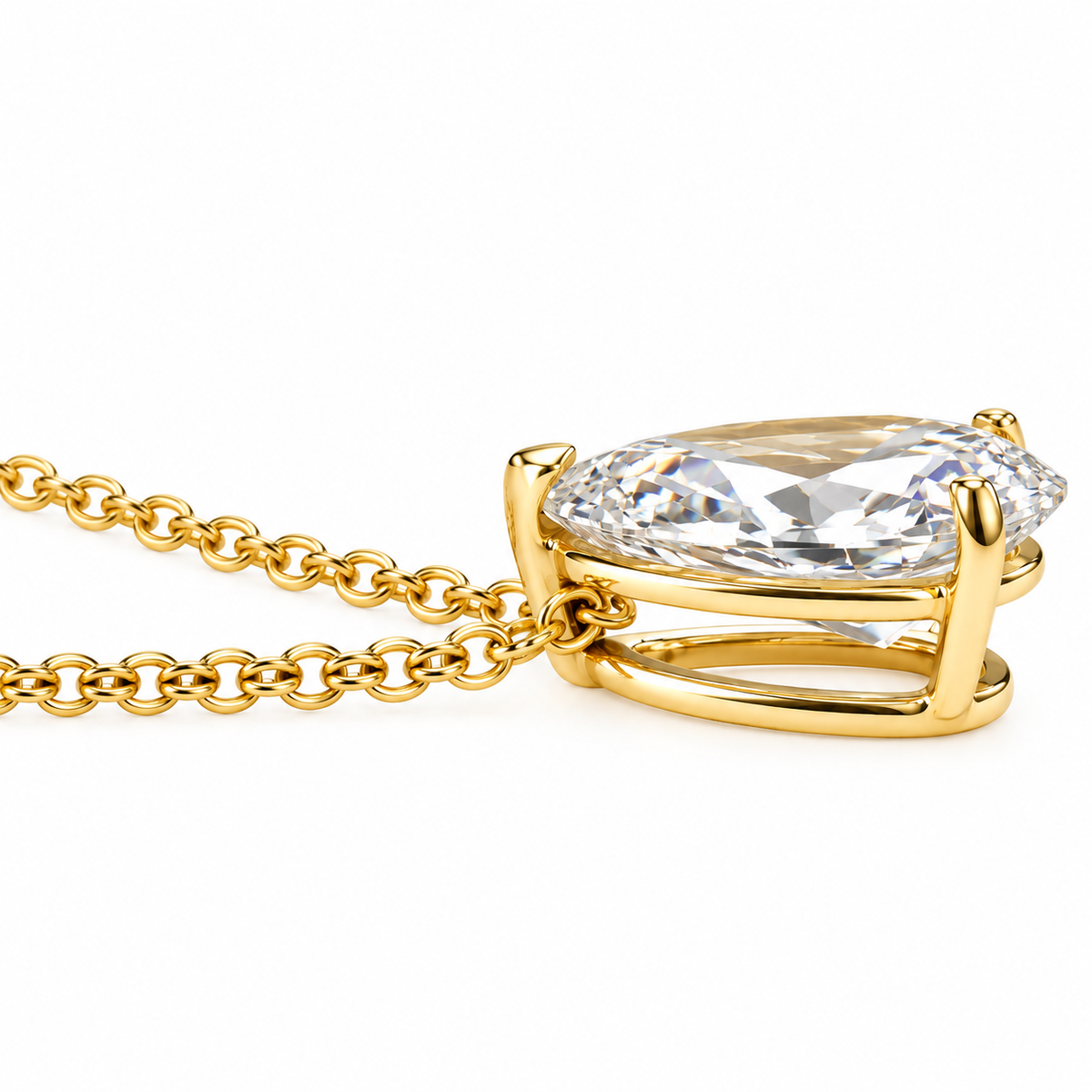 Lab-grown pear-shaped diamond necklace in 14K gold, 1ct to 4ct, IGI certified, slide-on pendant with no bail