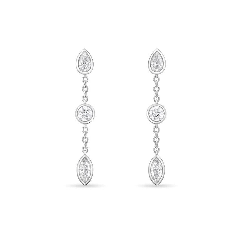 1CT Pear, Round, Marquise Diamond Dangle Stud Earrings 14K Gold