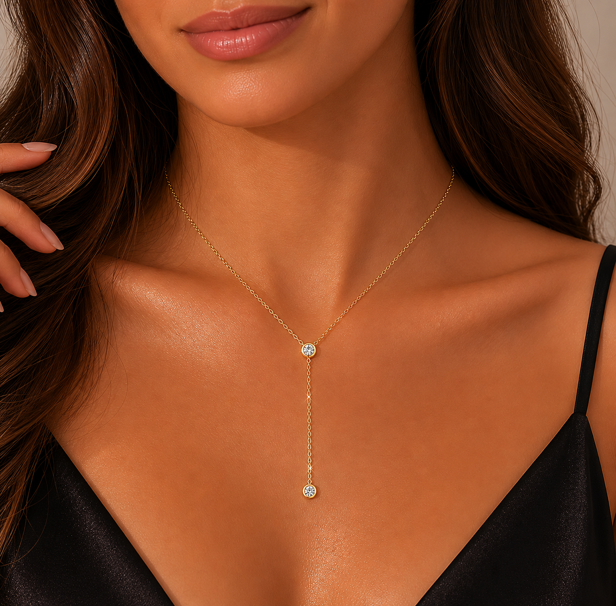 Dainty Drop Diamond Y Necklace for Women