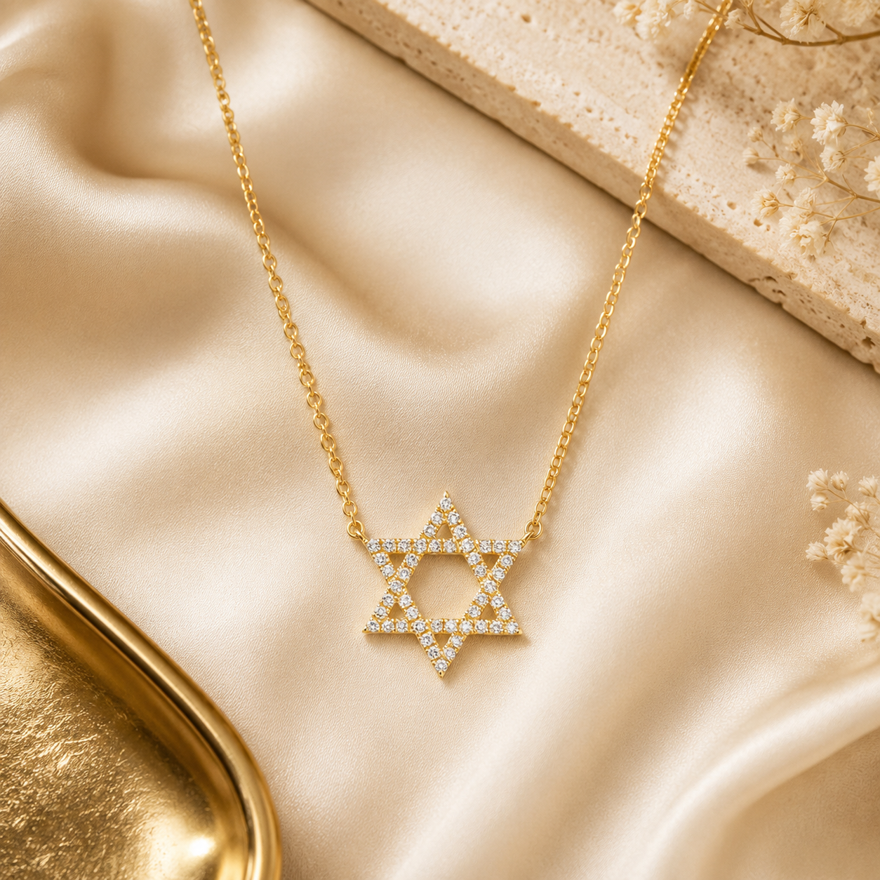 Natural Diamond Star of David Necklace in 14K Gold - Jewish Star Pendant Necklace