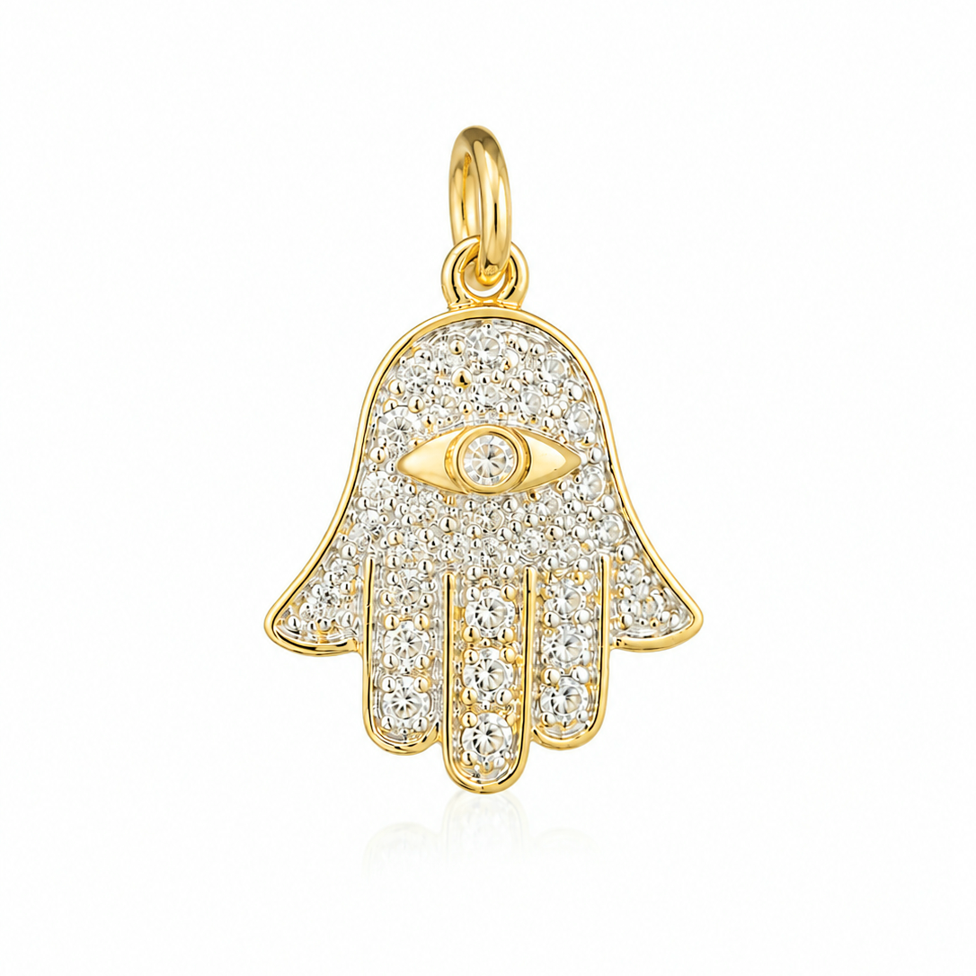 14K Yellow Gold Diamond Hamsa Hand Necklace