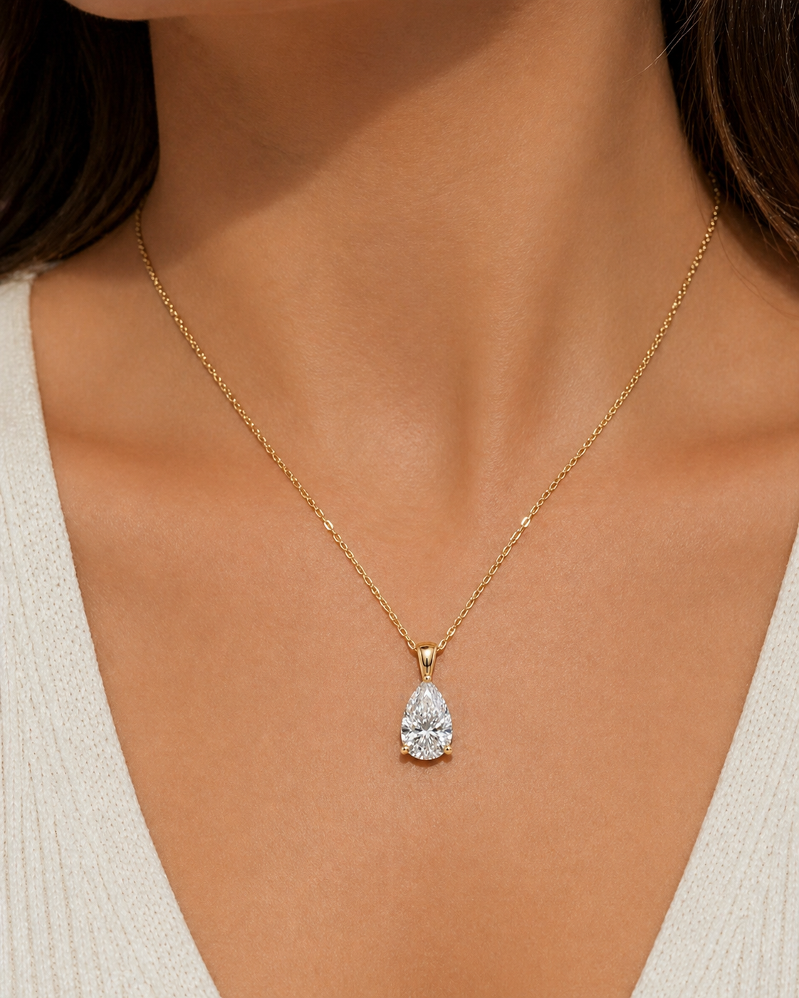 Pear Shape Lab Grown Diamond Pendant Necklace 14K Yellow Gold – IGI Certified