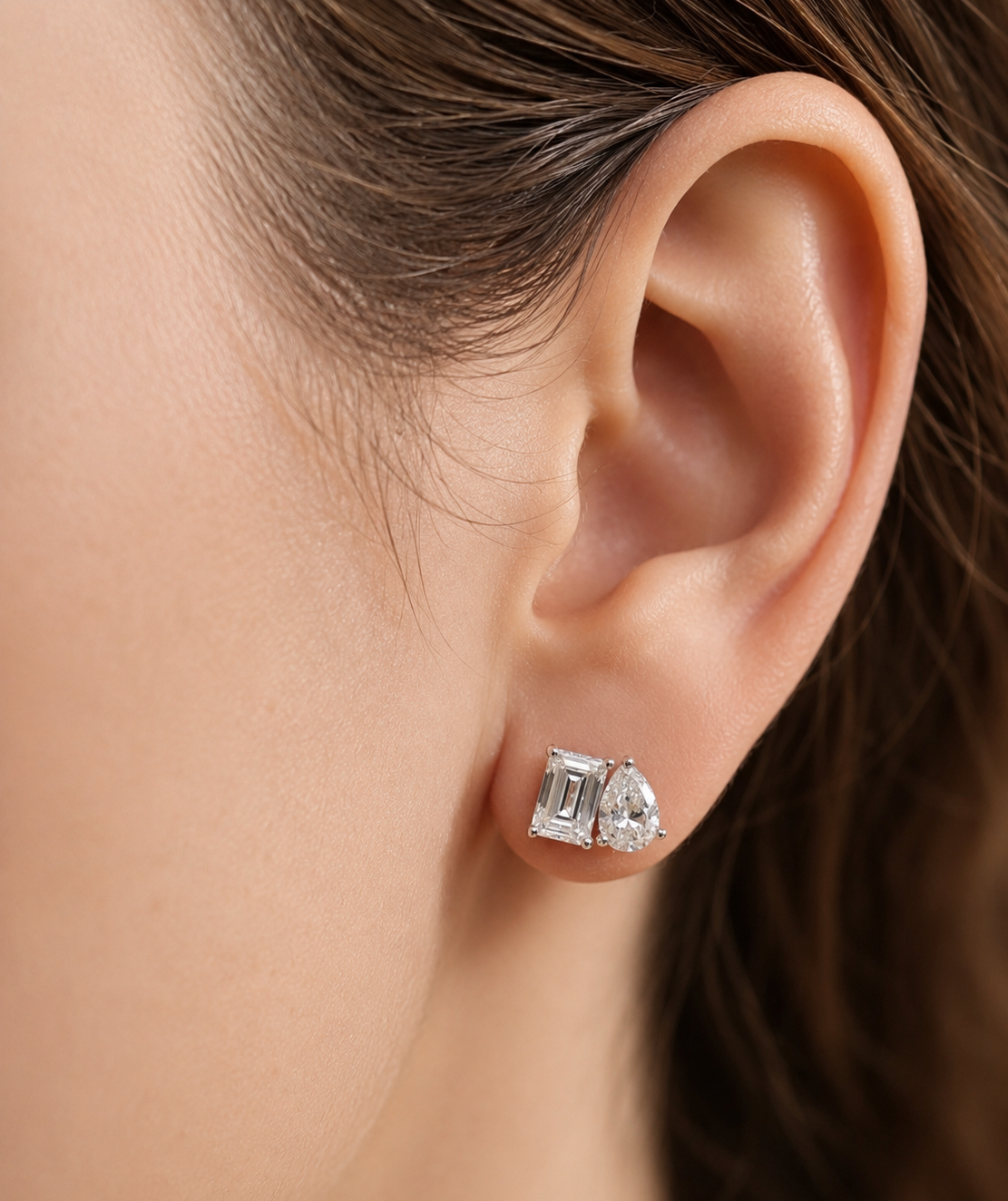 14K Gold Lab Grown Diamond Pear & Emerald Cut Stud Earrings