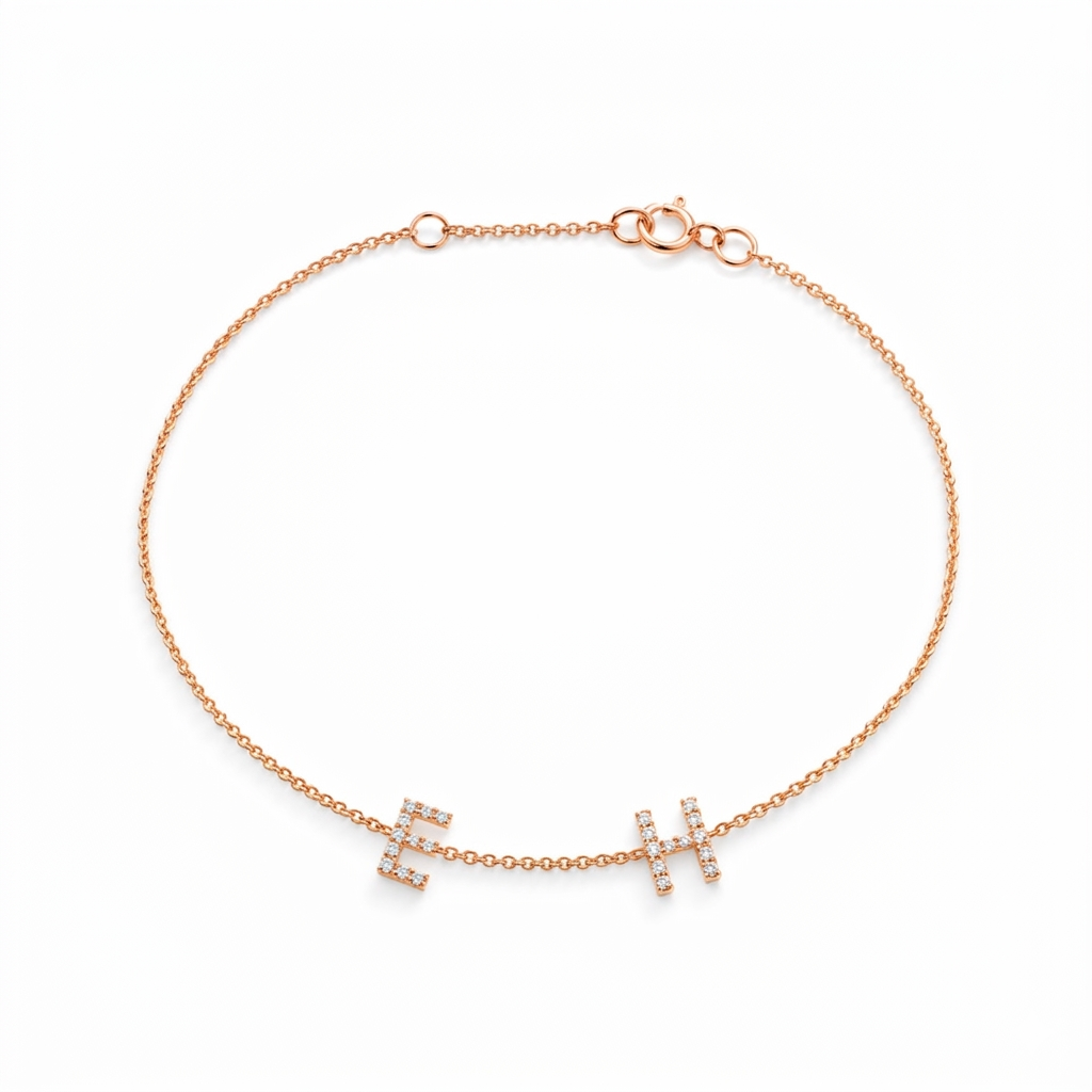 Two diamond initials bracelet in 14K Gold