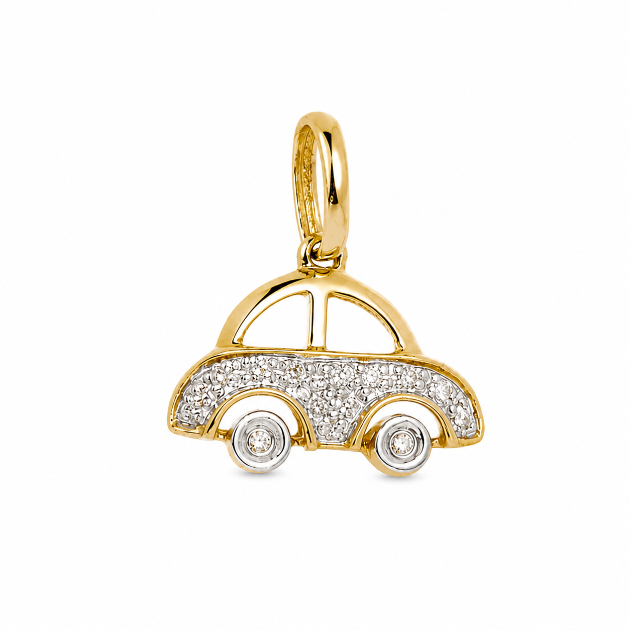 14K Yellow Gold Natural Diamond Car Charm Pendant – Mini Diamond Car Necklace Charm