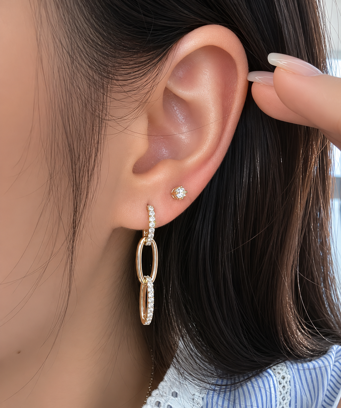 0.70ct Natural Diamond Paper Clip Link Drop Earrings 14K Gold