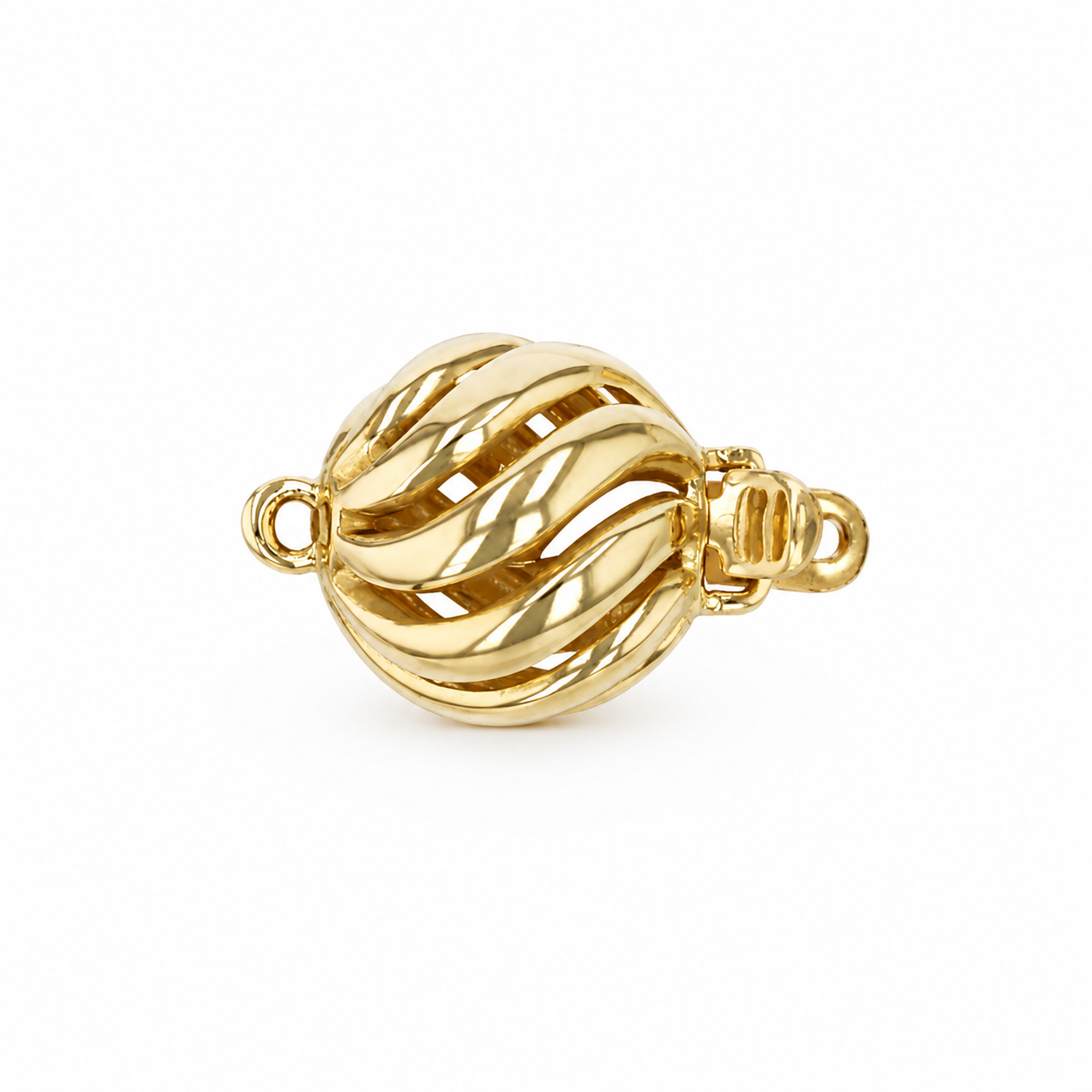 14K Gold Wave Ball Clasp – One Strand Necklace