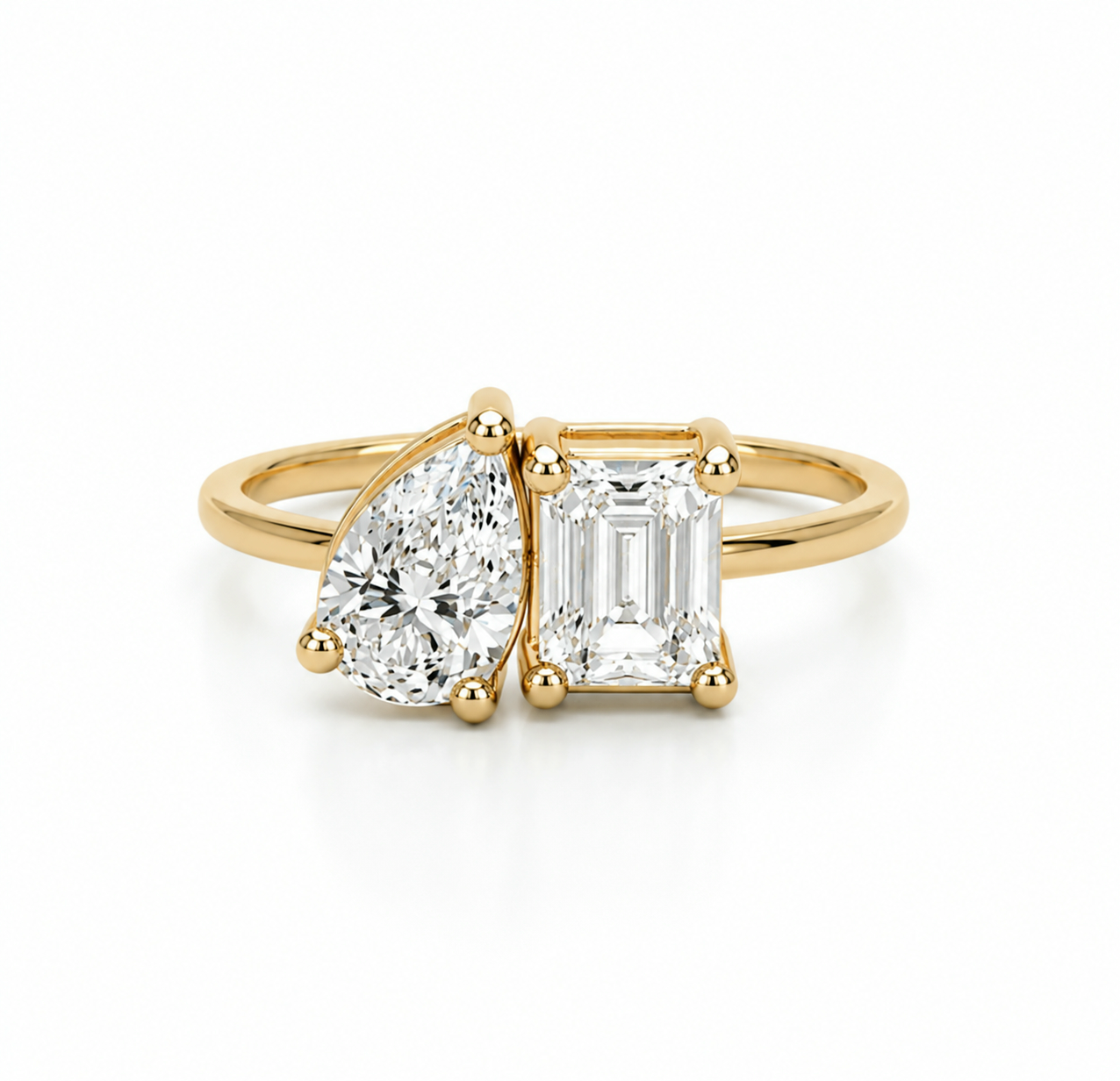 Toi et Moi Pear & Emerald Cut Lab Grown Diamond Ring 14K Gold