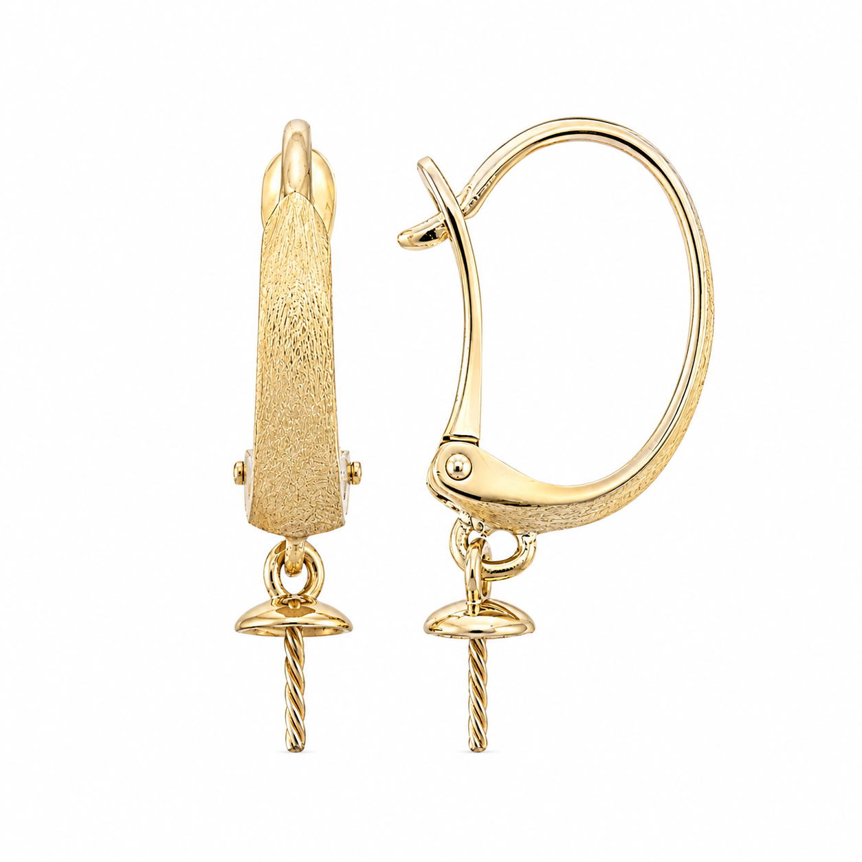 14K Gold Leverback Earring Findings with 4mm Cup – 15mm x 11mm