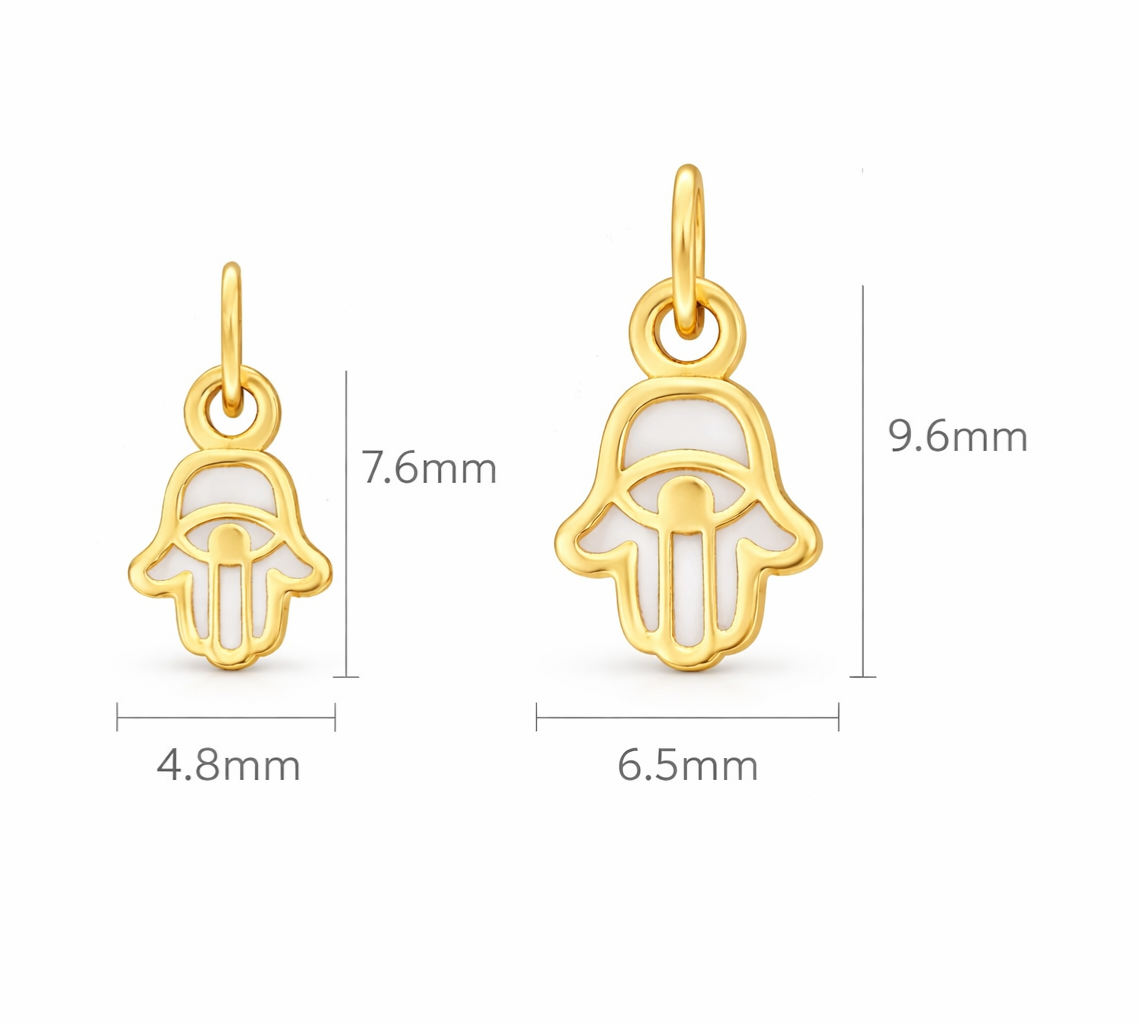 14K Solid Yellow Gold Hamsa Hand Pendant with Mother of Pearl