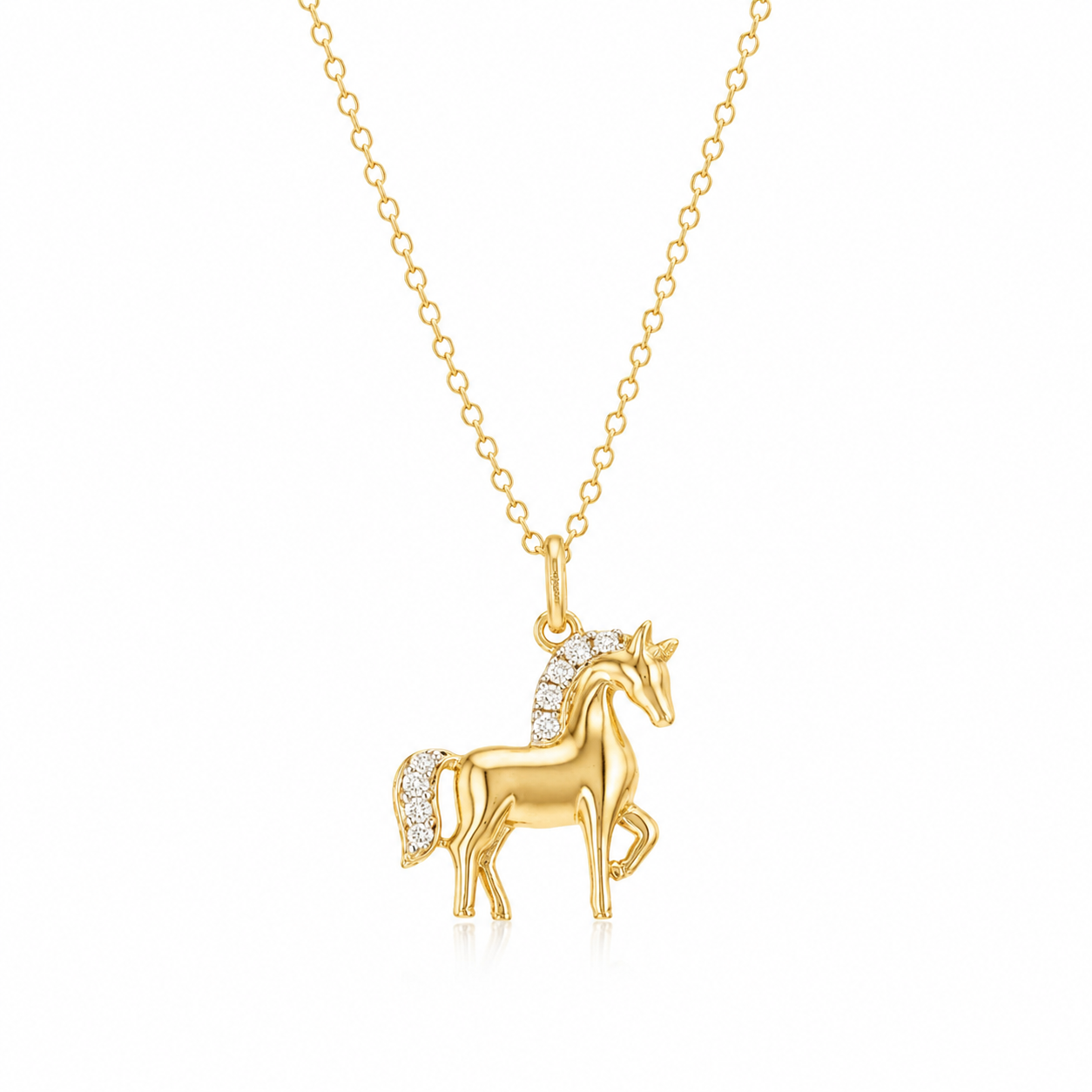 14K Gold Natural Diamond Horse Pendant Necklace