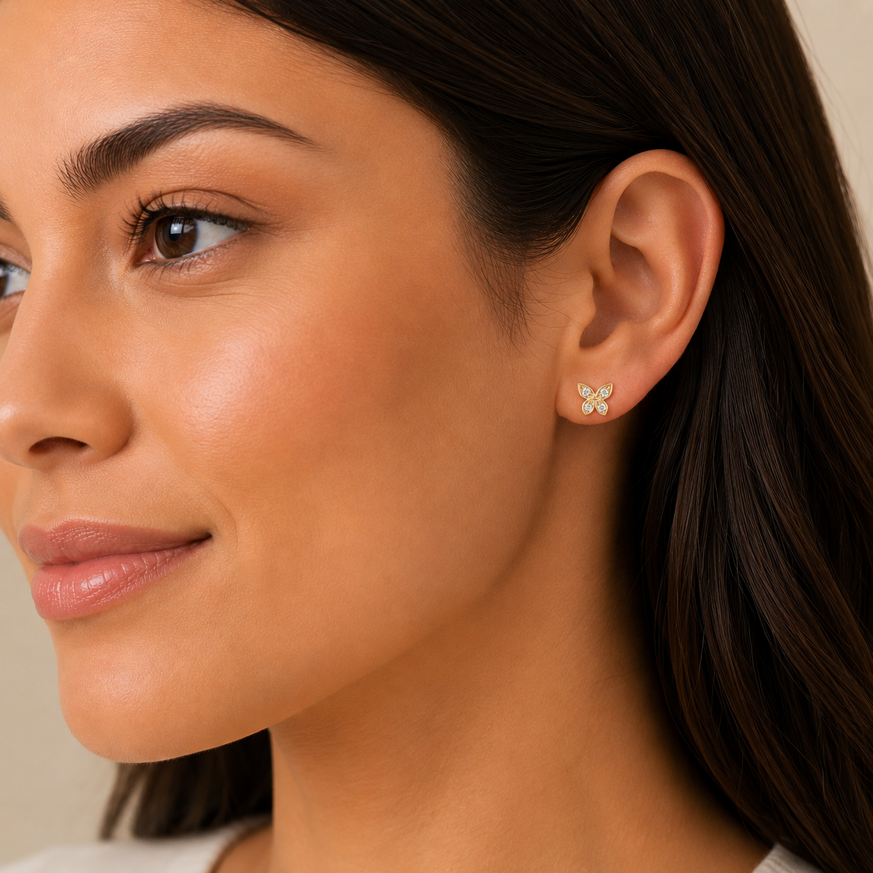 7mm Natural Diamond Butterfly Stud Earring 14K Gold
