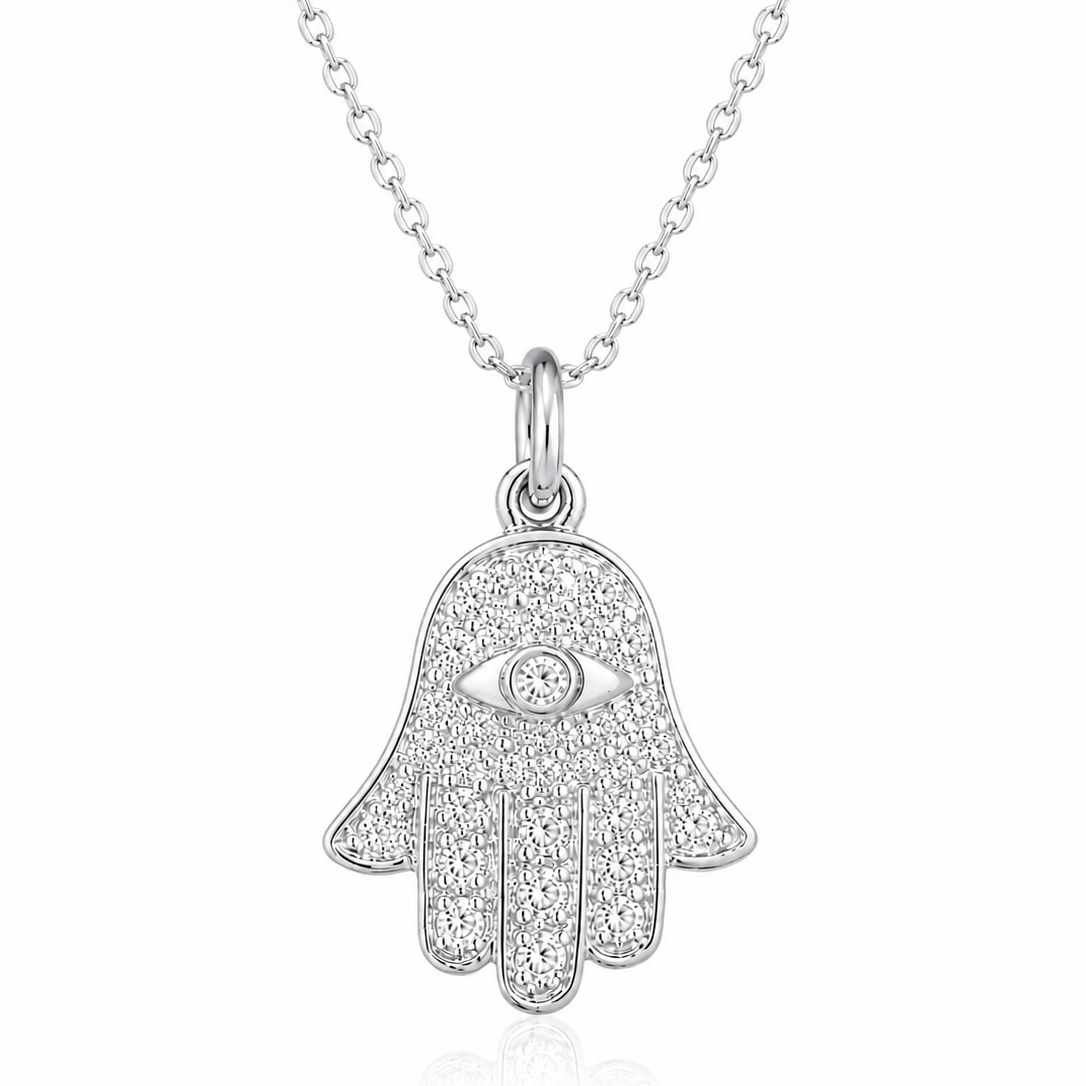 14K Yellow Gold Diamond Hamsa Hand Necklace