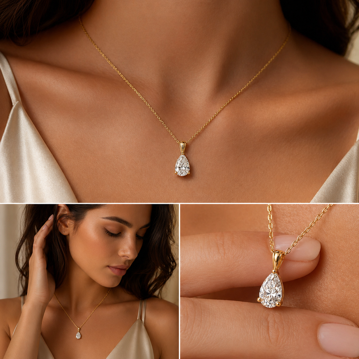 Pear Shape Lab Grown Diamond Pendant Necklace 14K Yellow Gold – IGI Certified