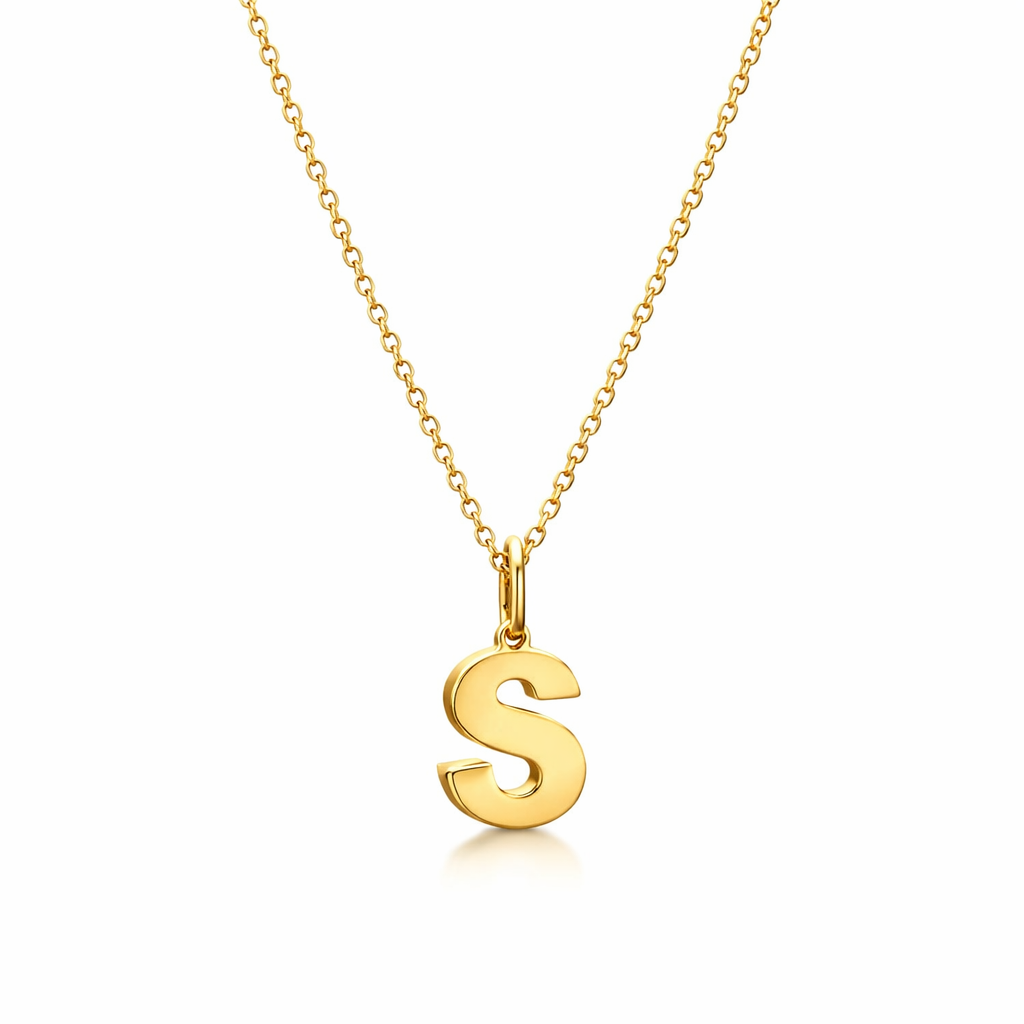 Dangle Letter Pendant Necklace 14K Gold - Minimalist Letter Pendant