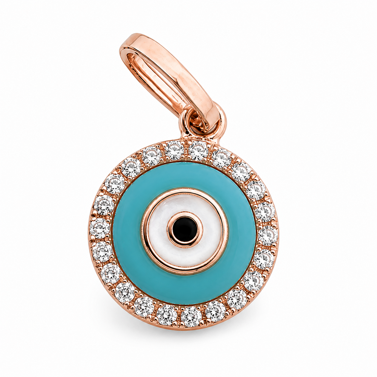 14K Gold Diamond Evil Eye Pendant Charm with Turquoise Enamel