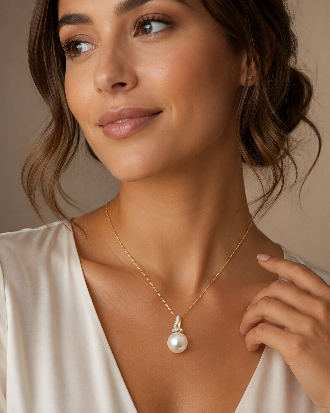 Freshwater Cultured Pearl With Ribbon Diamond Pendant Necklace 14K Gold